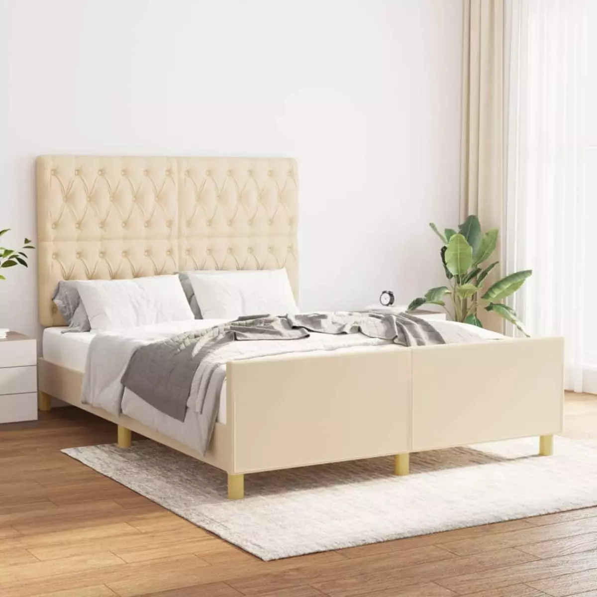 VIDAXL Cadre de lit avec tete de lit Creme 140x200 cm Tissu