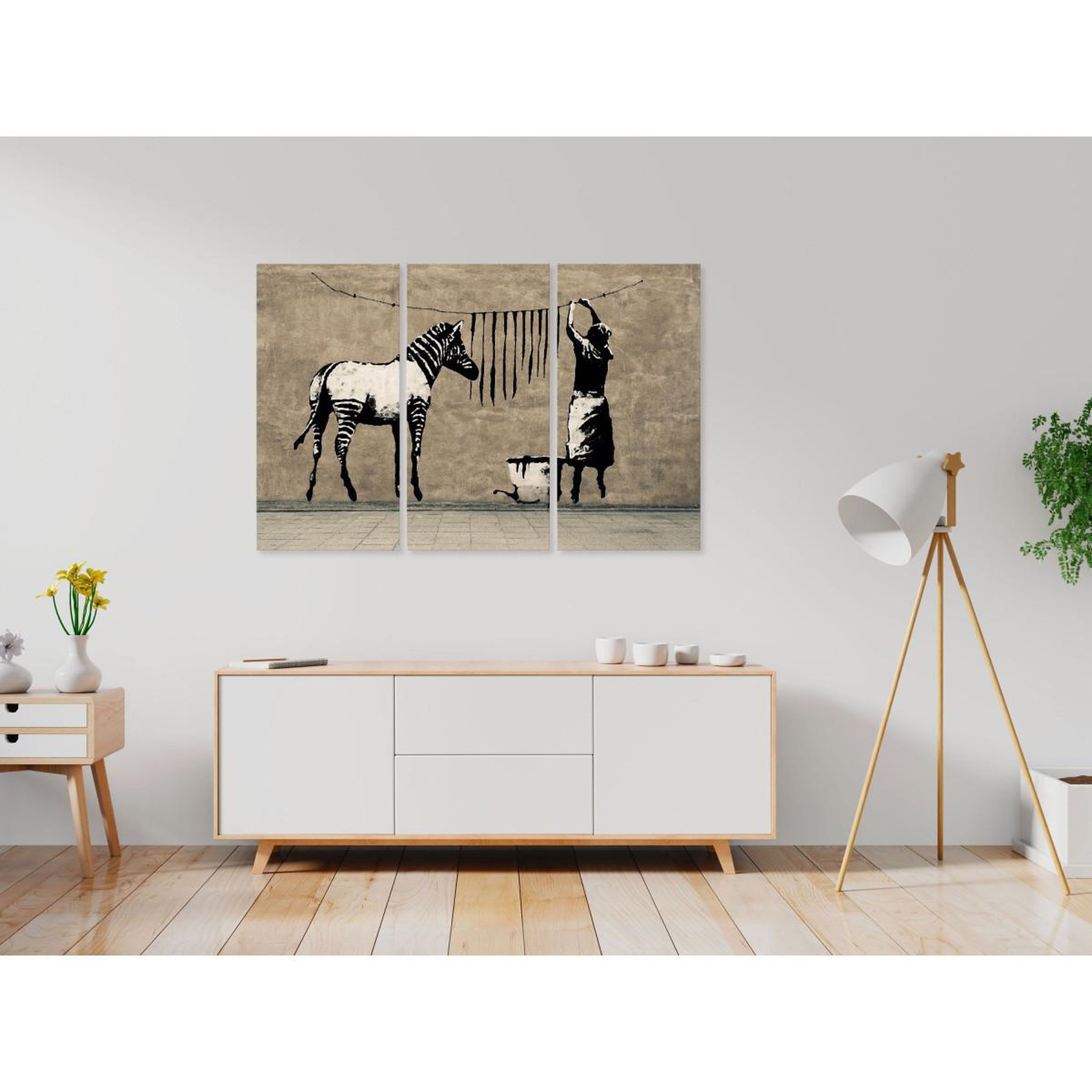 Voir la diapositive 2 : Paris Prix Tableau 3 panneaux  banksy - washing zebra on concrete