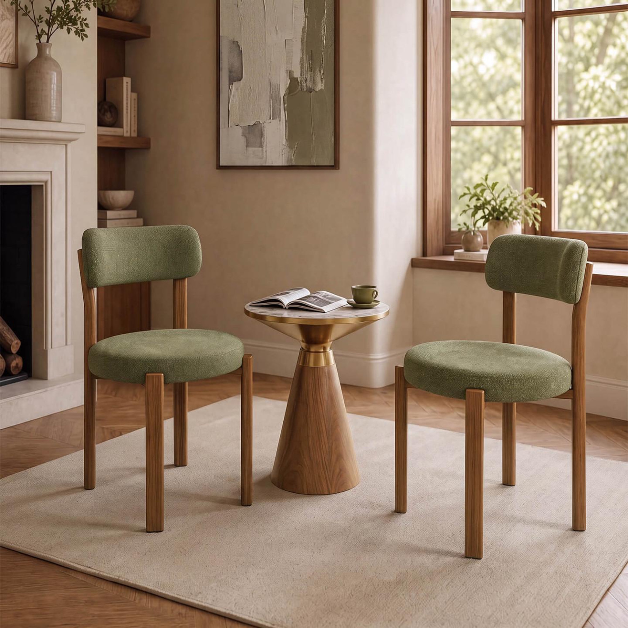Voir la diapositive 6 : ID MARKET Lot de 4 chaises nella en tissu chenille verte pieds noyer pour salle à manger