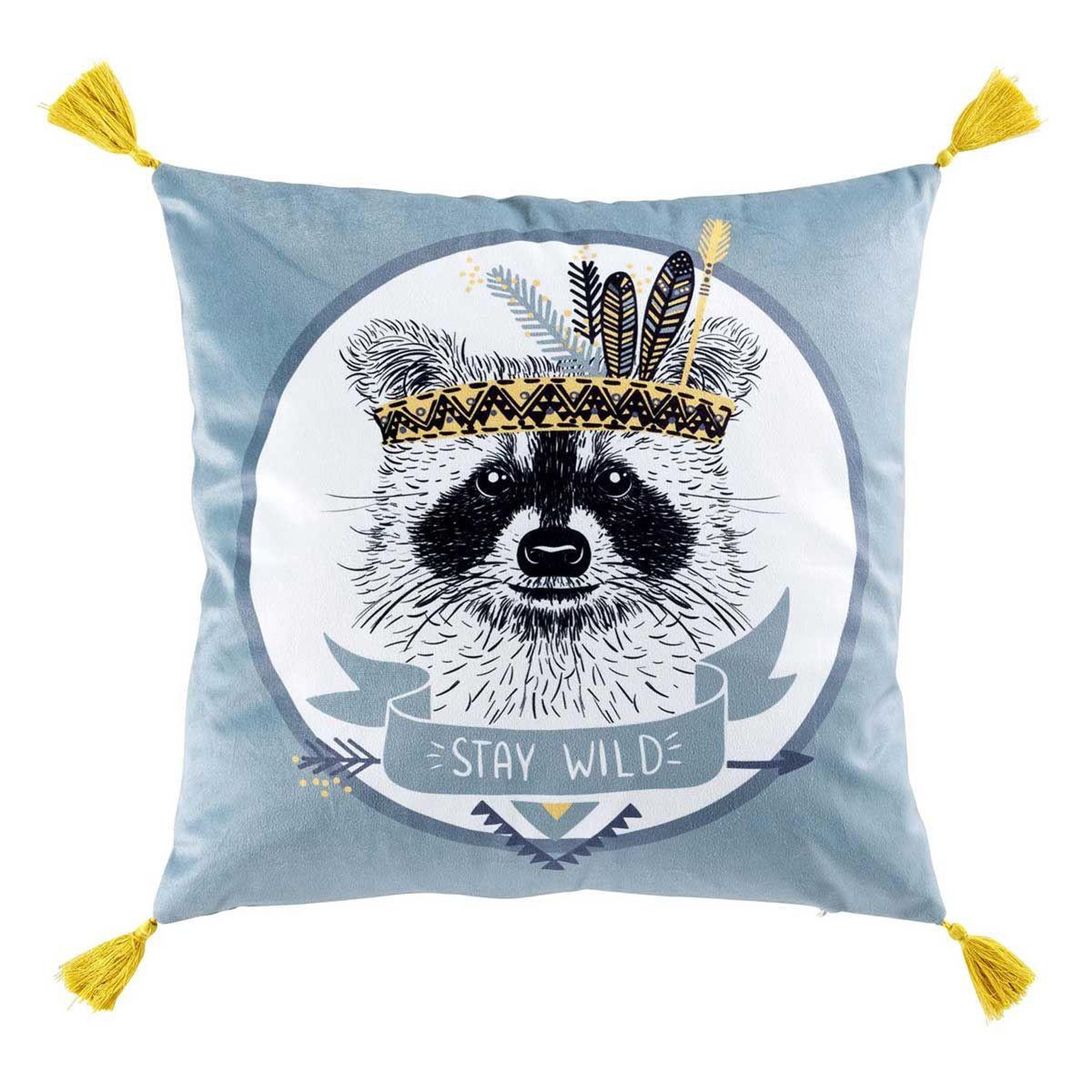 Douceur d'Intérieur Coussin déco imprimé  filou  40x40cm gris & jaune
