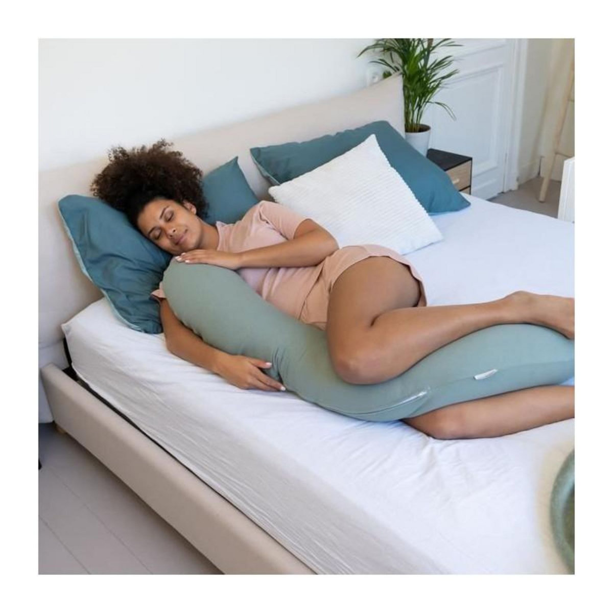 BABYMOOV doomoo Coussin de maternité et d'allaitement Buddy - Confort optimal pour maman et bébé, Tetra Jersey Green