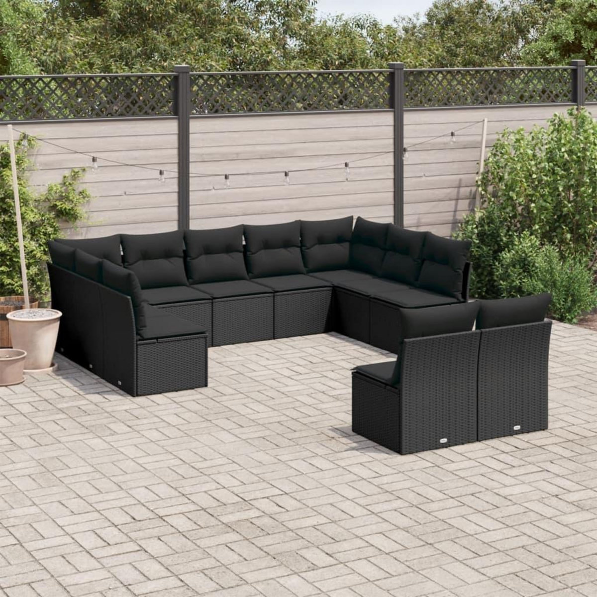 VIDAXL Salon de jardin 11 pcs avec coussins noir resine tressee