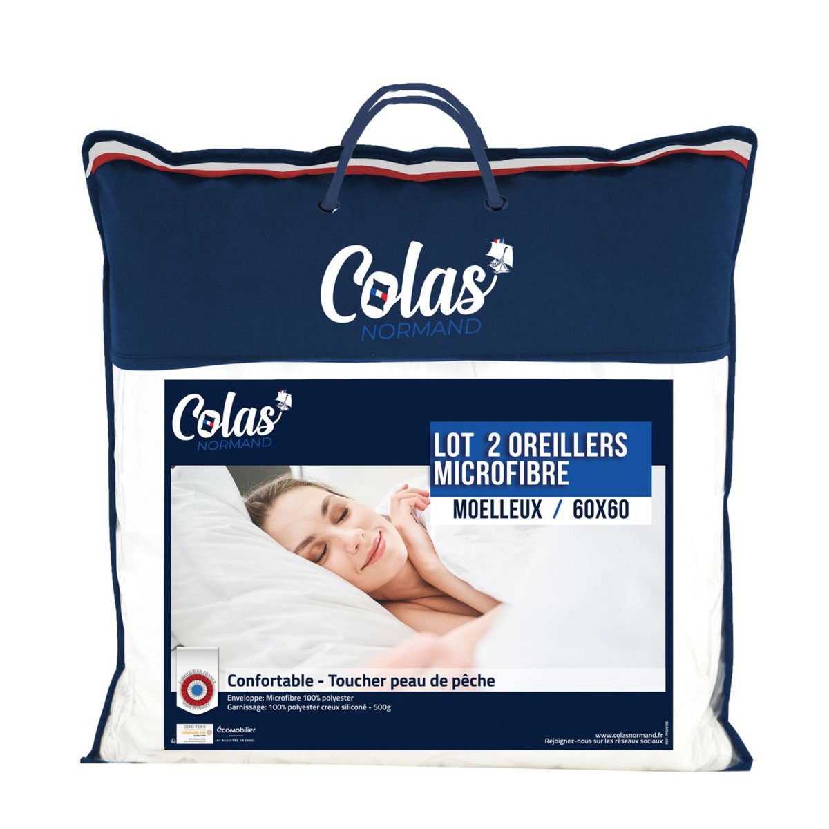 COLAS NORMAND Lot de 2 oreillers moelleux en microfibre 500 g/m²