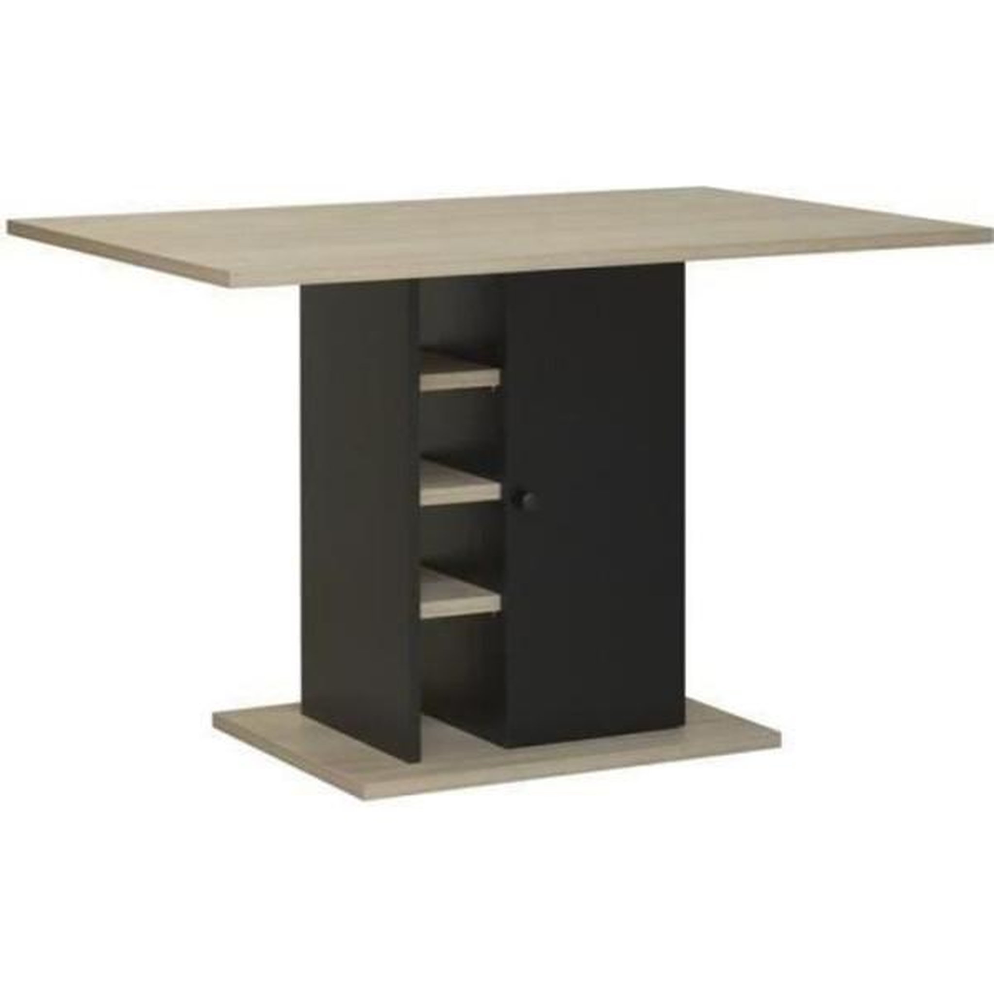 GAMI Table a manger rectangulaire avec rangement 1 porte - Décor chene et noir - OXFORD - L 120 x P 80 x H 75 cm