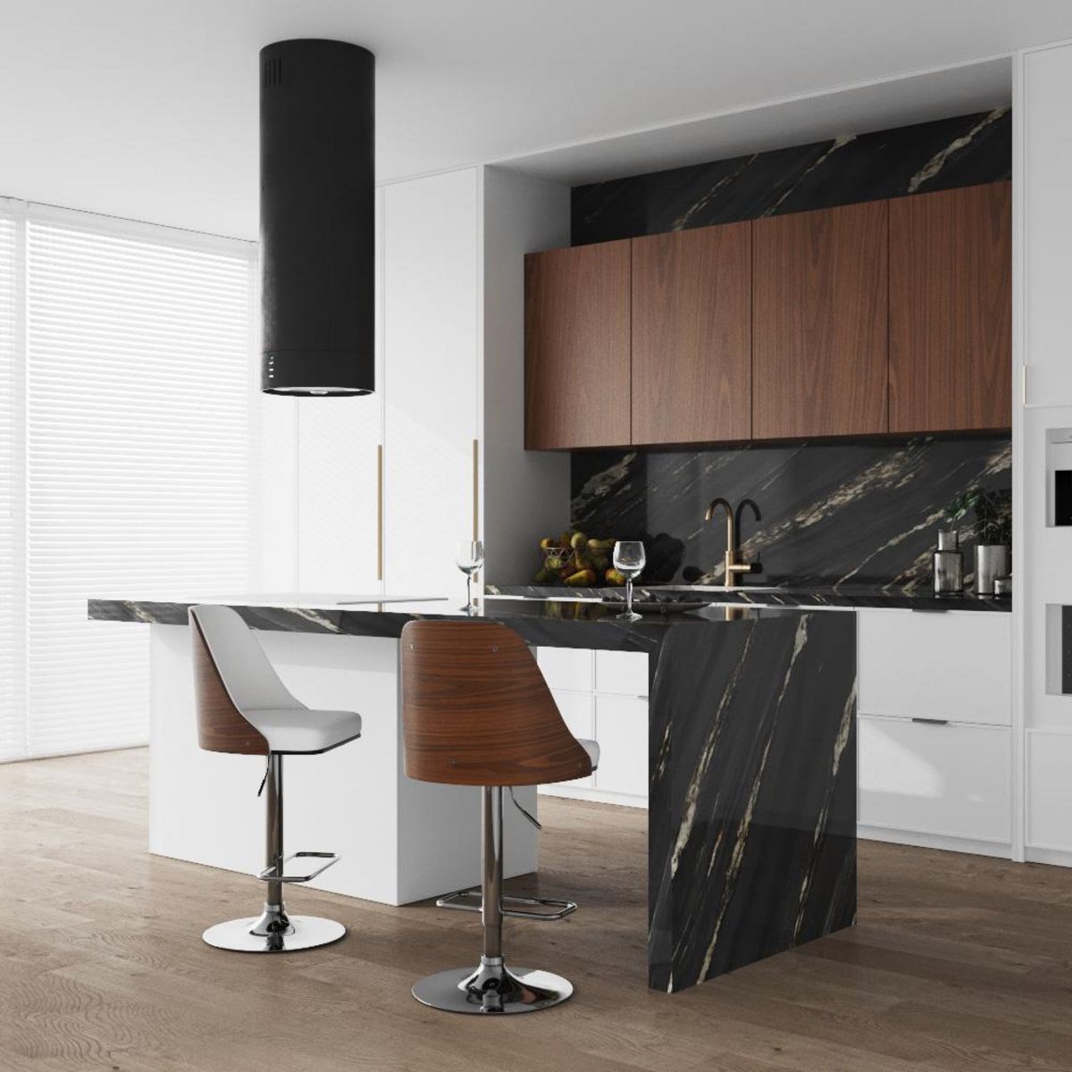 Rendez vous déco Chaise de bar réglable et pivotante en bois foncé et PU noir 56/77 cm - Georges