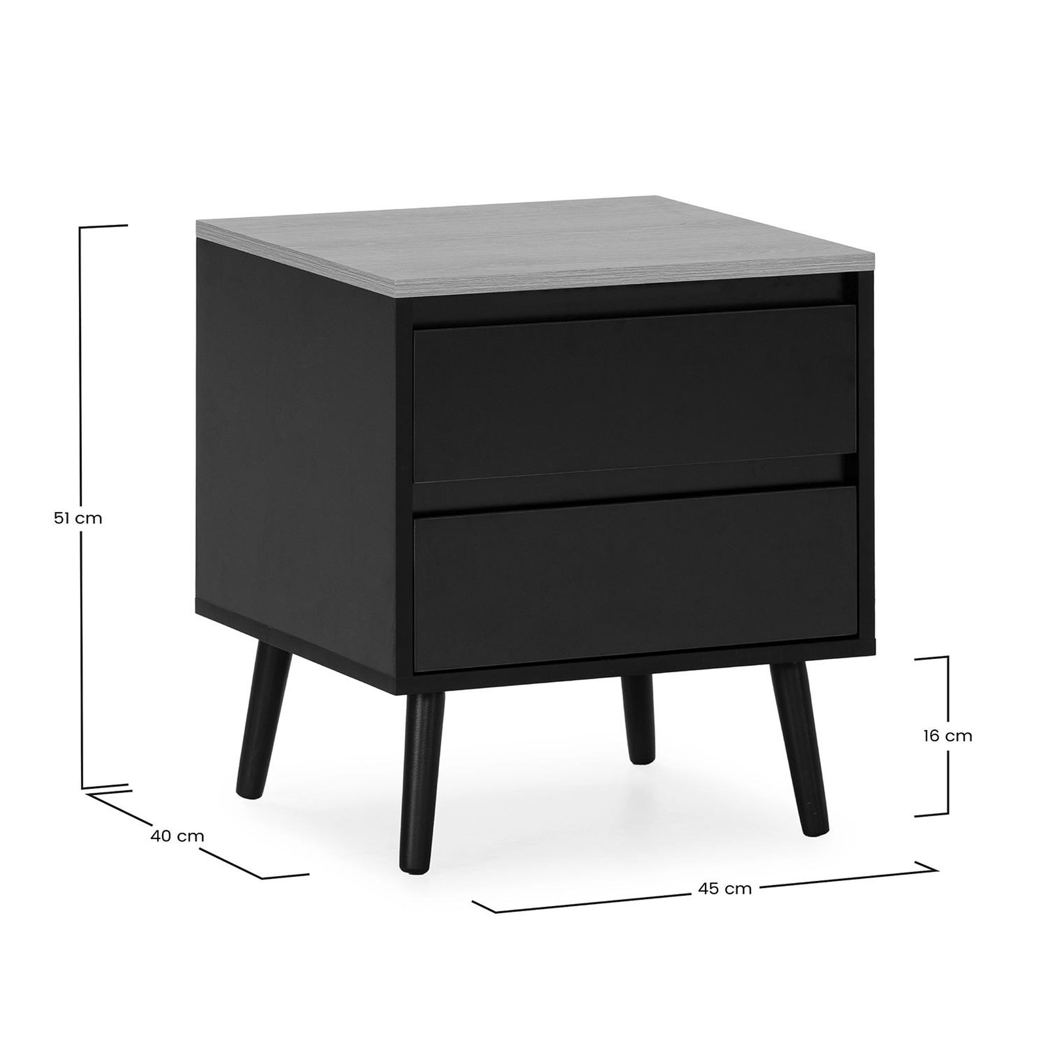 Voir la diapositive 6 : VS VENTA-STOCK Table de chevet Desi 2 tiroirs couleur Noir