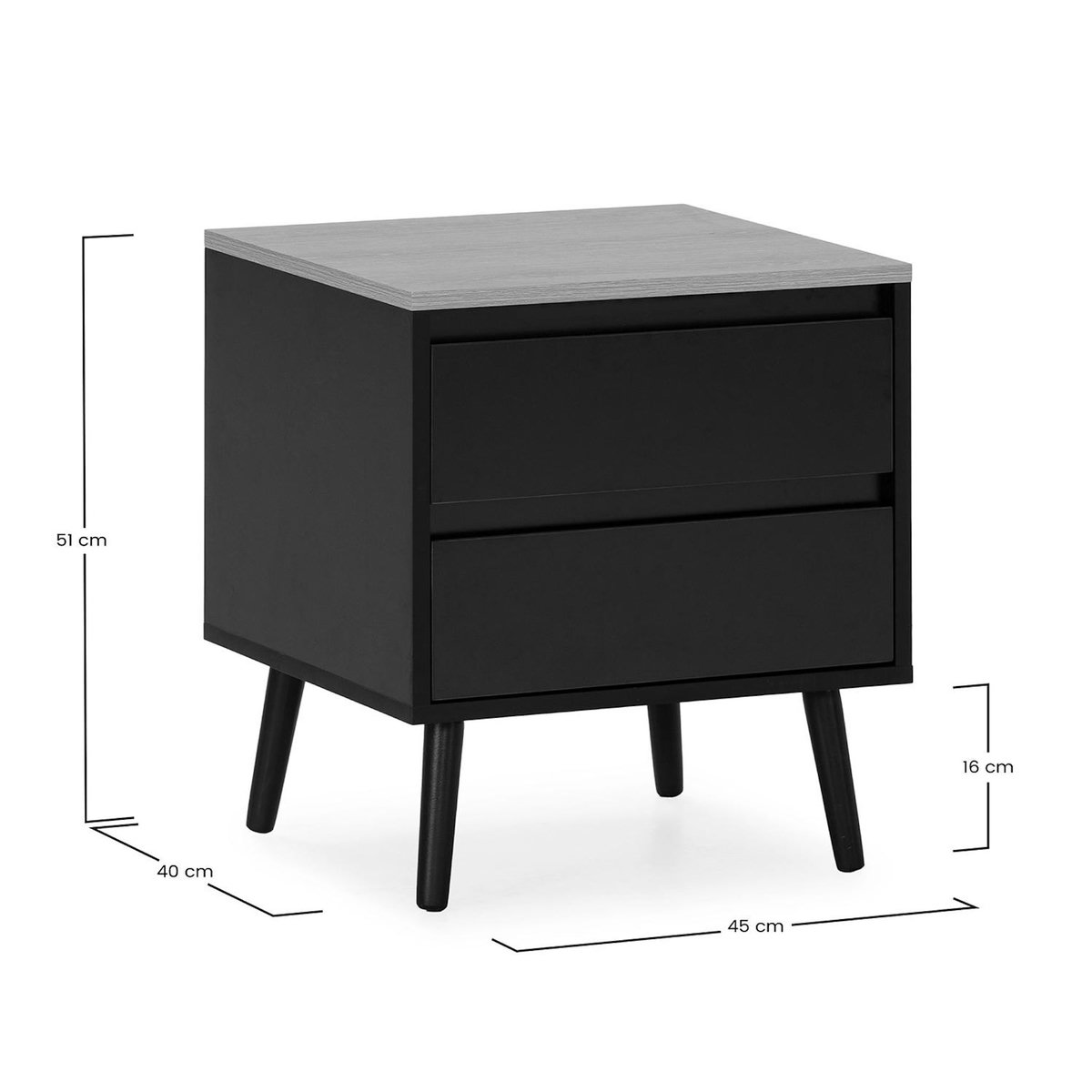 VS VENTA-STOCK Table de chevet Desi 2 tiroirs couleur Noir