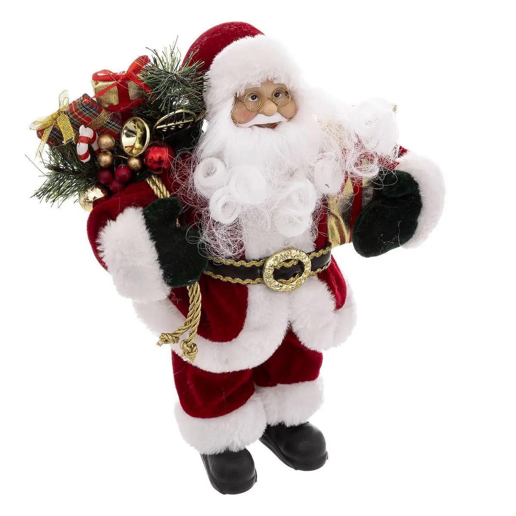 Voir la diapositive 1 : ATMOSPHERA Père noël velours  soir  30cm rouge & blanc