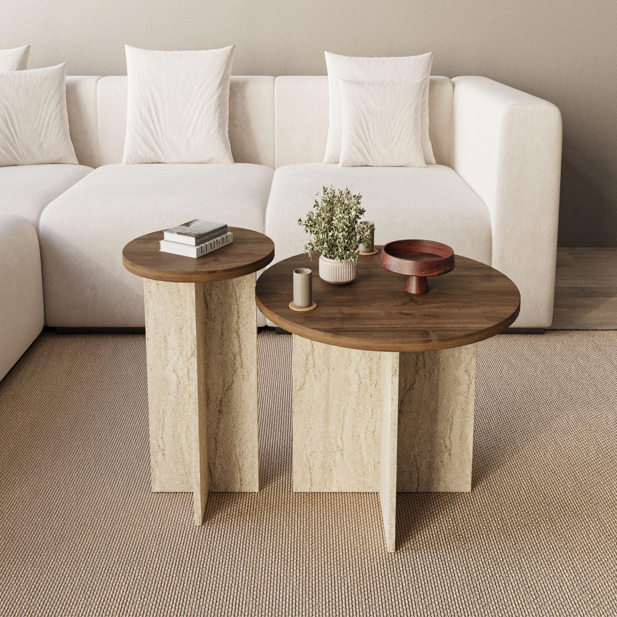 Voir la diapositive 3 : Habitat et Jardin Ensemble de table basse en bois  private  70 x 70 x 40 cm - noyer