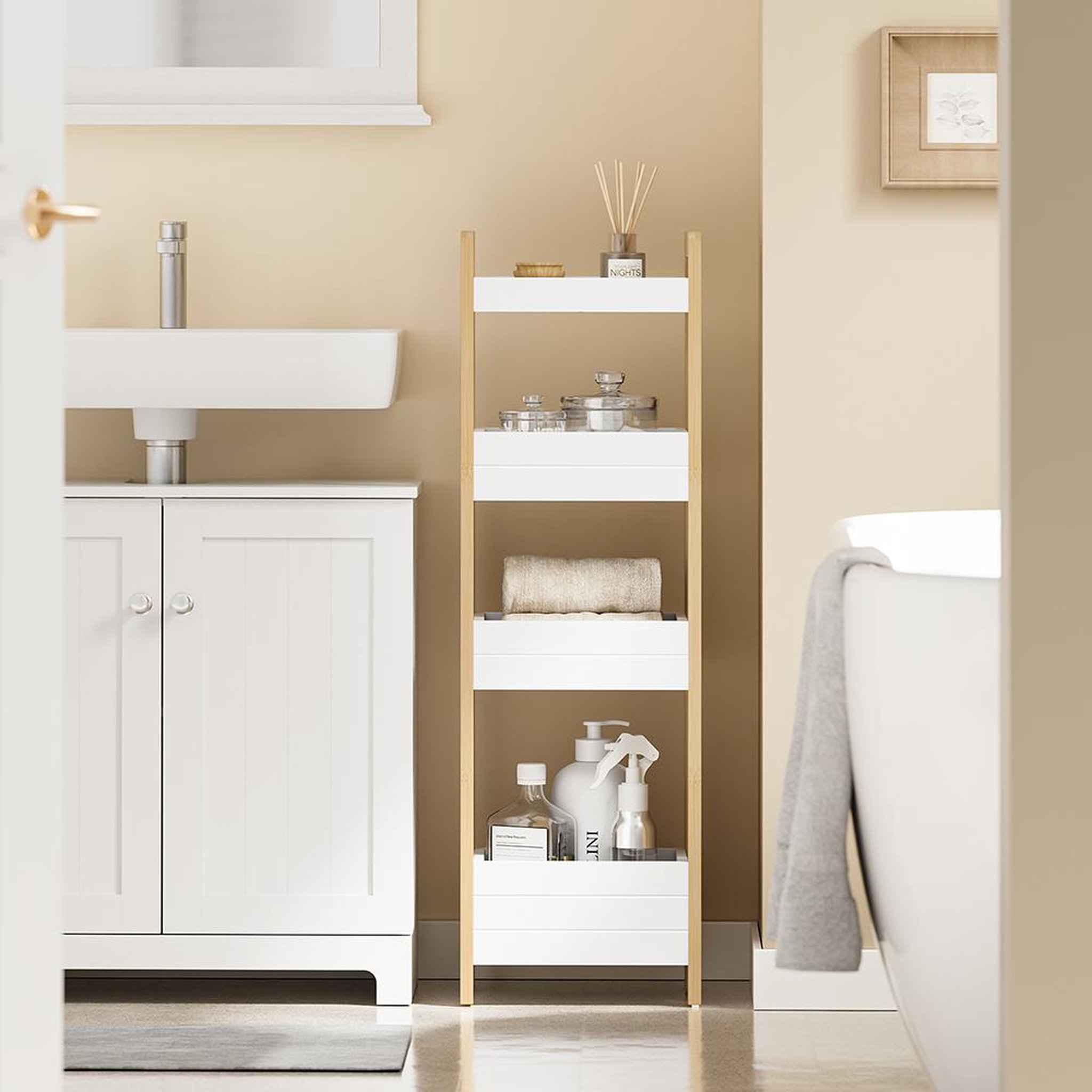 Voir la diapositive 5 : SOBUY Étagère de Rangement Vertical Blanc 28x20x90cm FRG226-H-WN