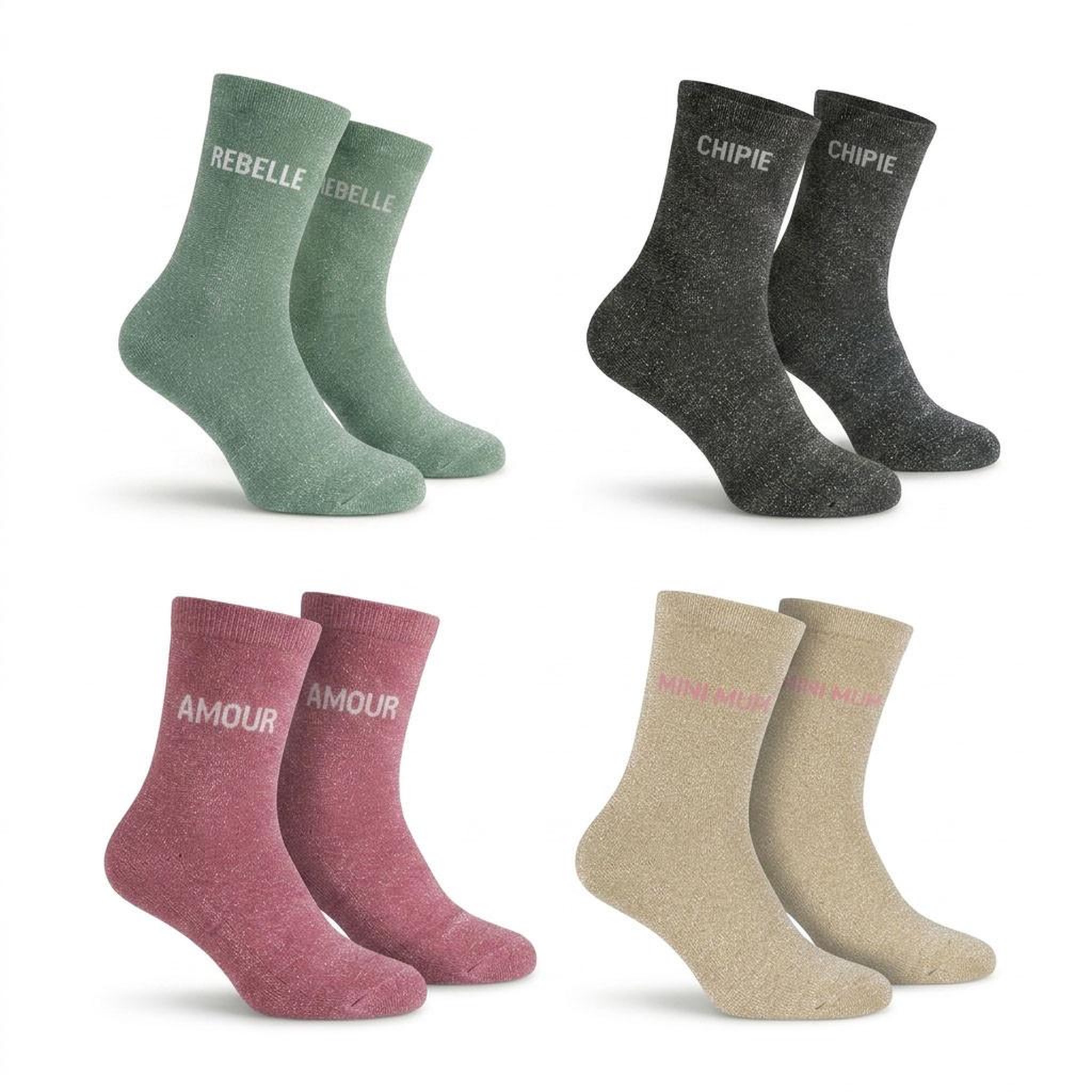 Voir la diapositive 3 : OZABI Ozabi chaussettes fille a paillettes message humoristique pack de 4 paires
