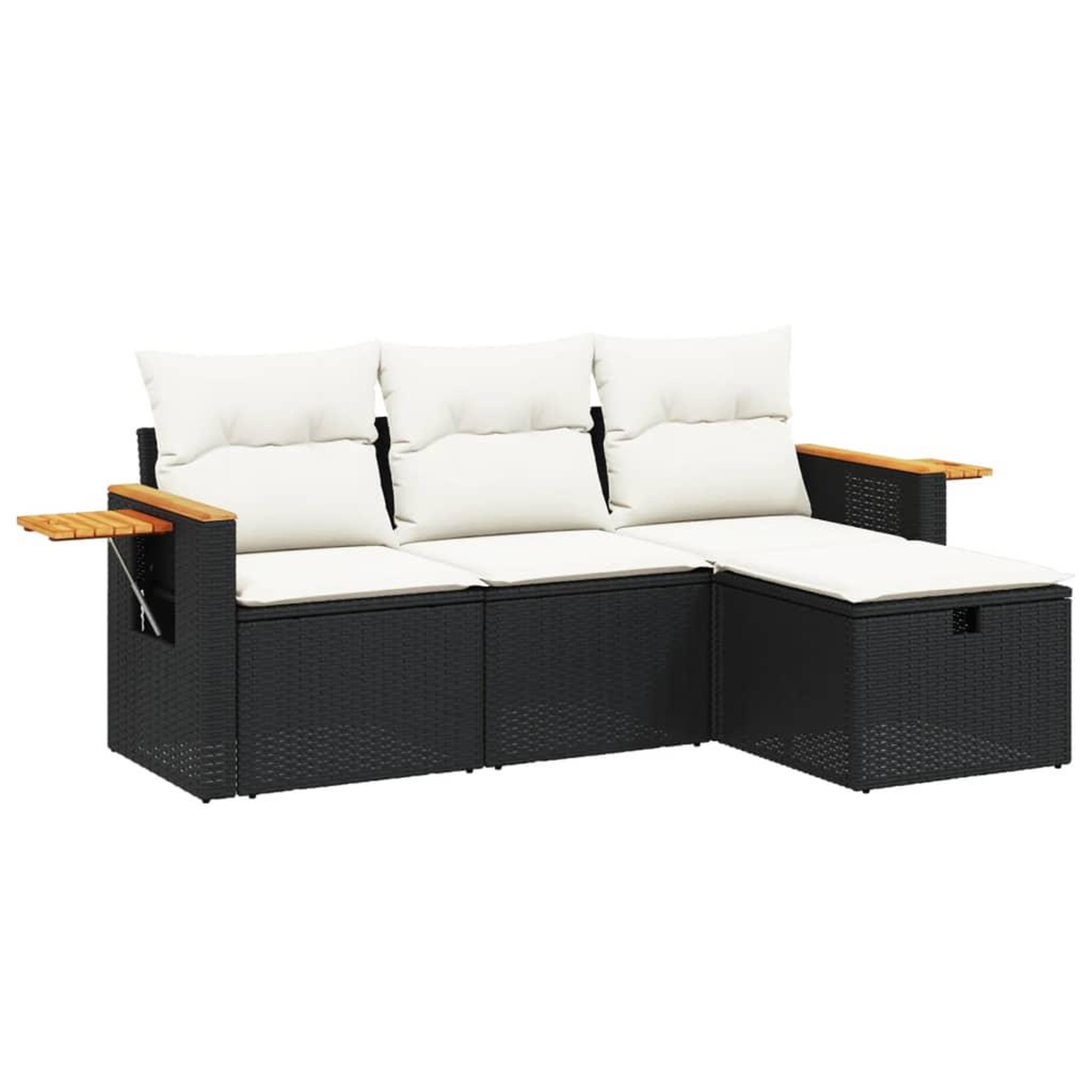 Voir la diapositive 2 : VIDAXL Salon de jardin 4 pcs avec coussins noir resine tressee
