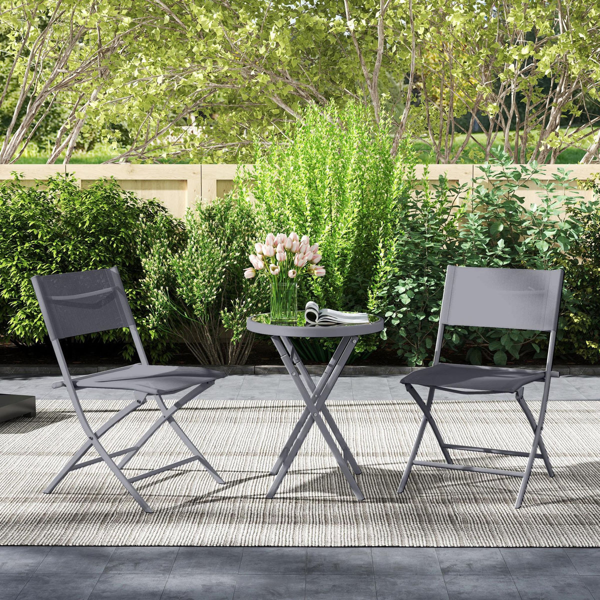 OUTSUNNY Ensemble jardin 2 personnes pliable - ensemble bistrot de jardin 3 pièces - métal époxy gris