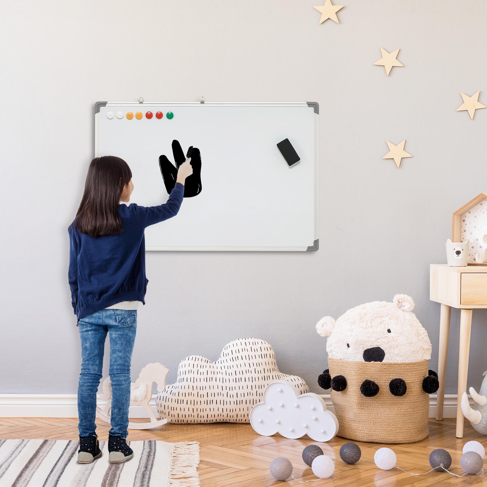 Voir la diapositive 2 : HOMCOM HOMCOM Tableau blanc aimante magnetique cadre aluminium 90x60cm