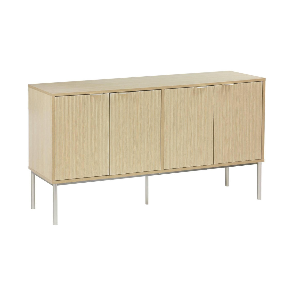 SWEEEK Buffet effet bois rainuré et métal champagne. buffet bas. 4 portes. 140cm