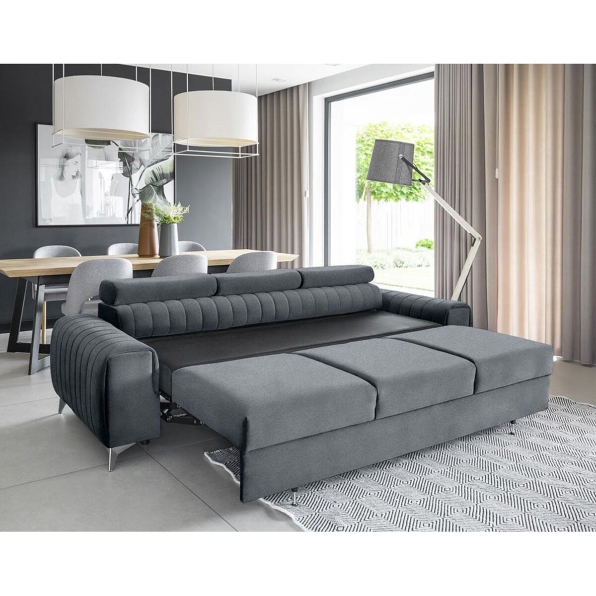 BEST MOBILIER Talisay - canapé droit 3 places - convertible - en velours