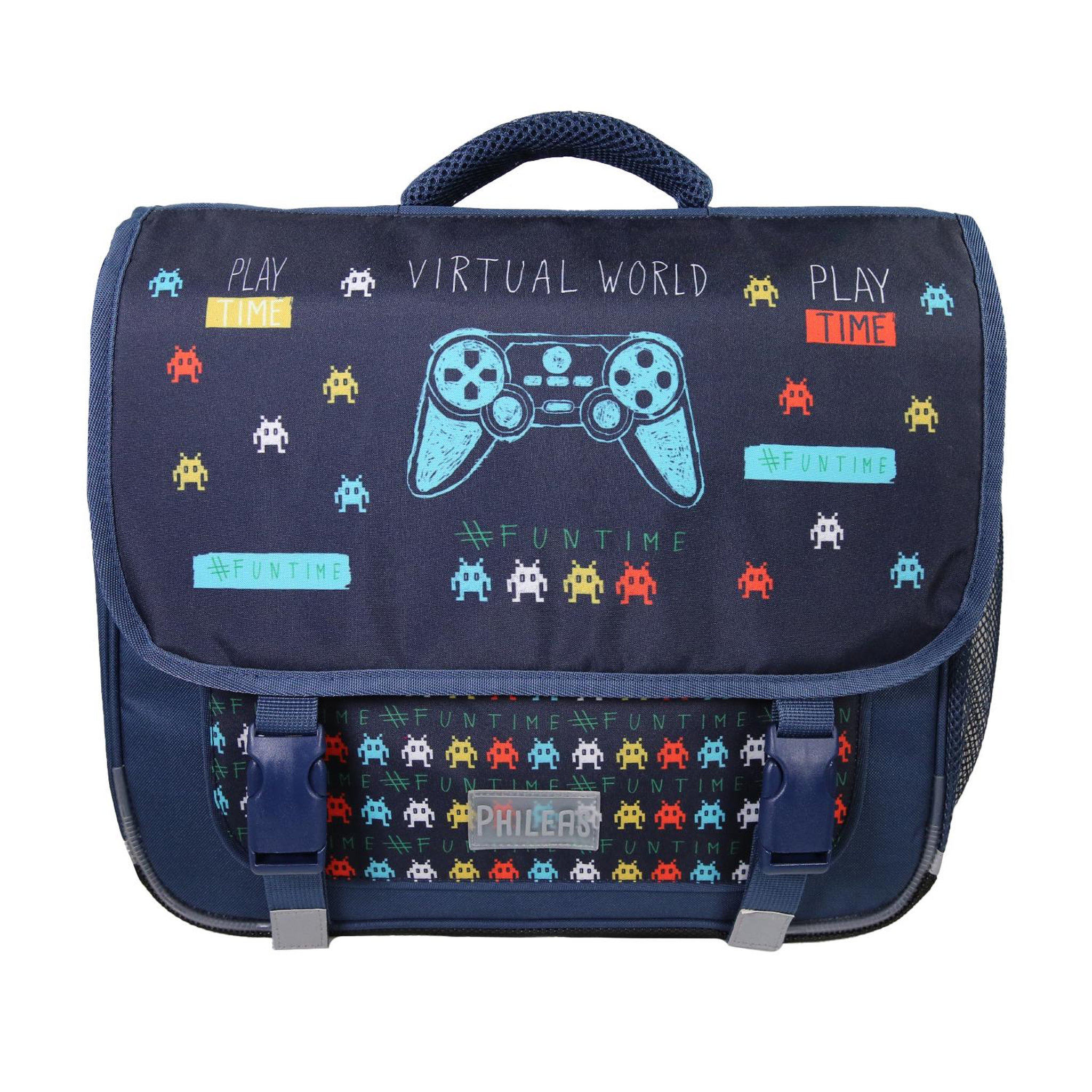 Bagtrotter Cartable Scolaire Primaire 38cm Phileas - Jeux Vidéos Bleu Marine  2 Compartiments - Bagtrotter