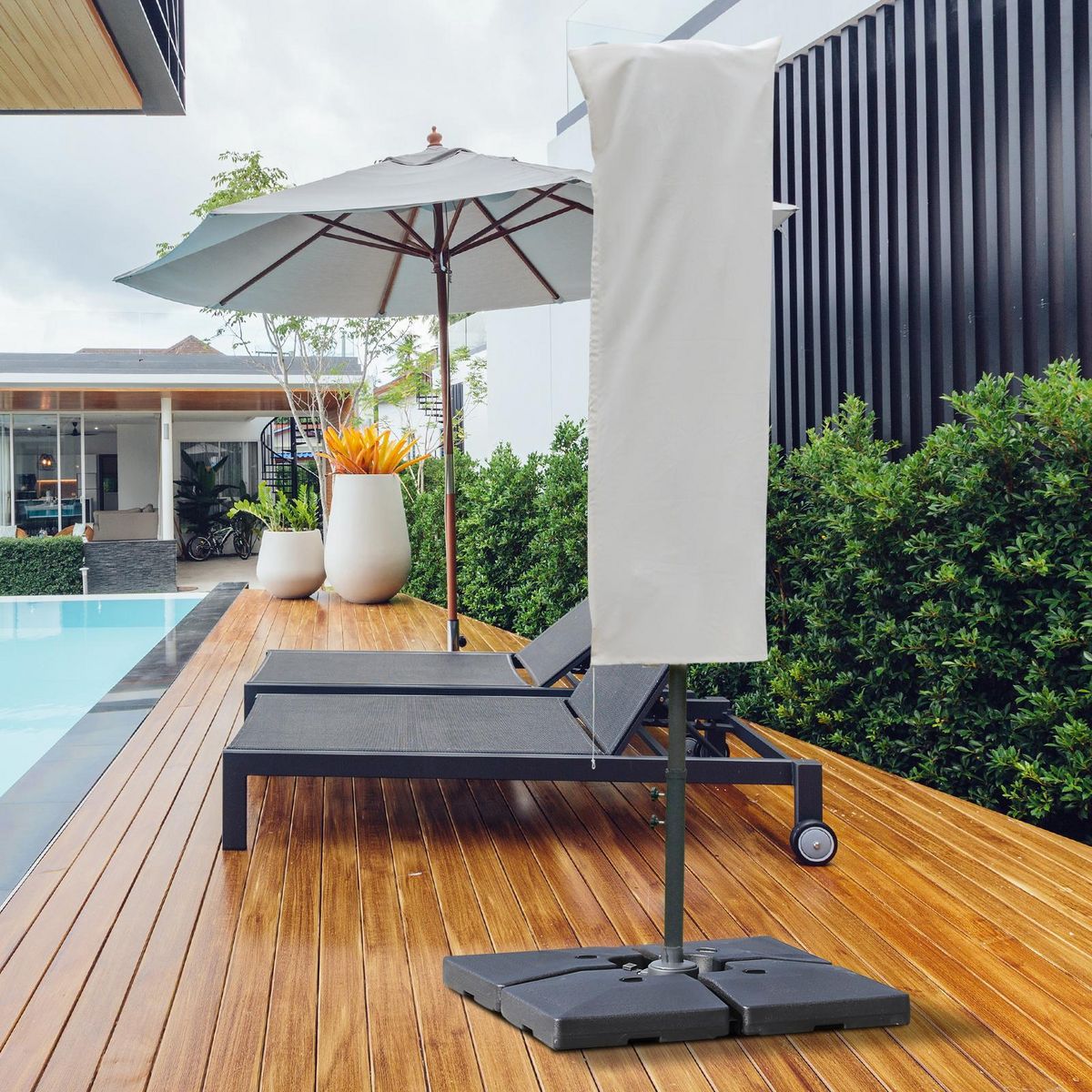 OUTSUNNY Housse de protection imperméable pour parasol droit avec fermeture éclair et cordon de serrage polyester oxford crème