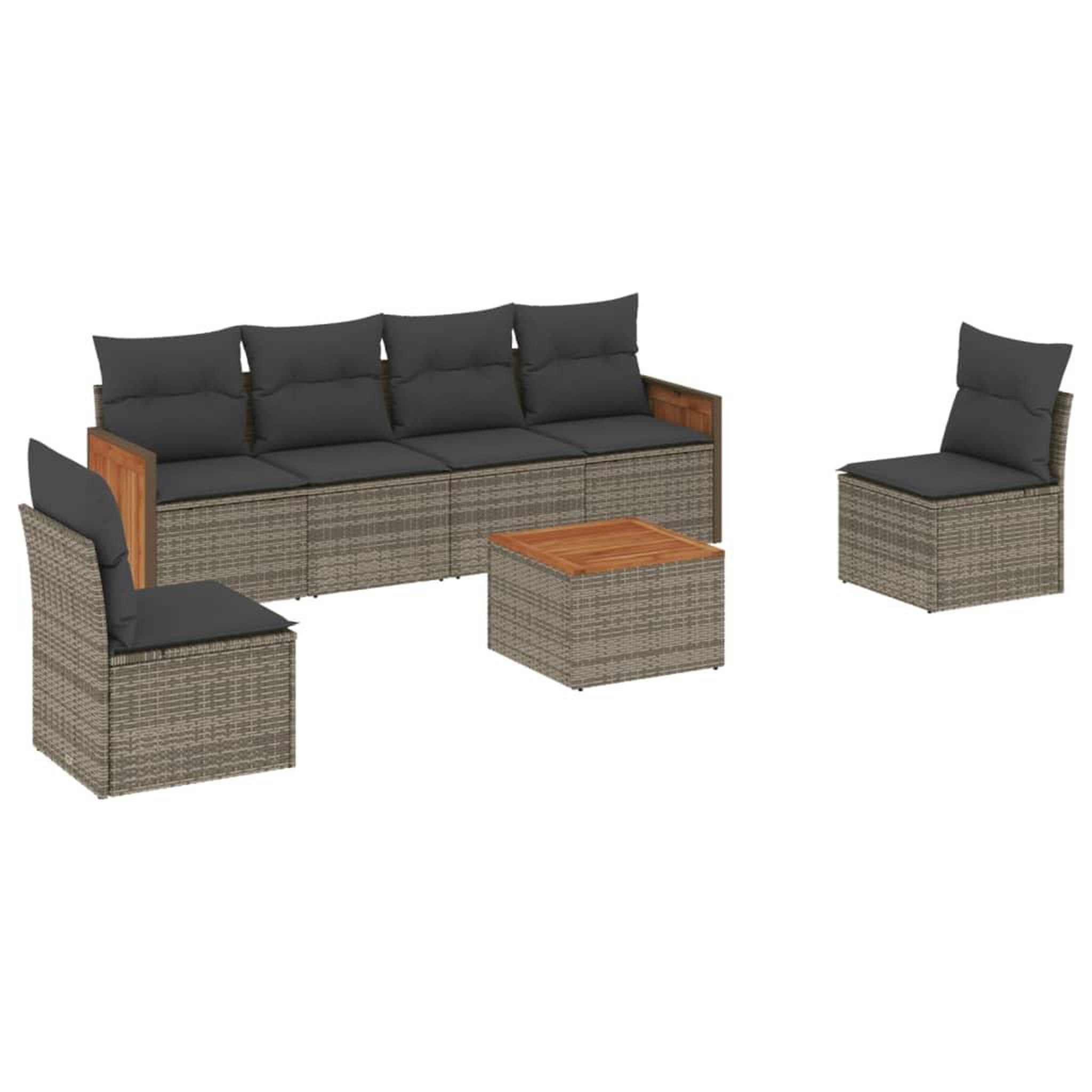 Voir la diapositive 2 : VIDAXL Salon de jardin avec coussins 7 pcs gris resine tressee