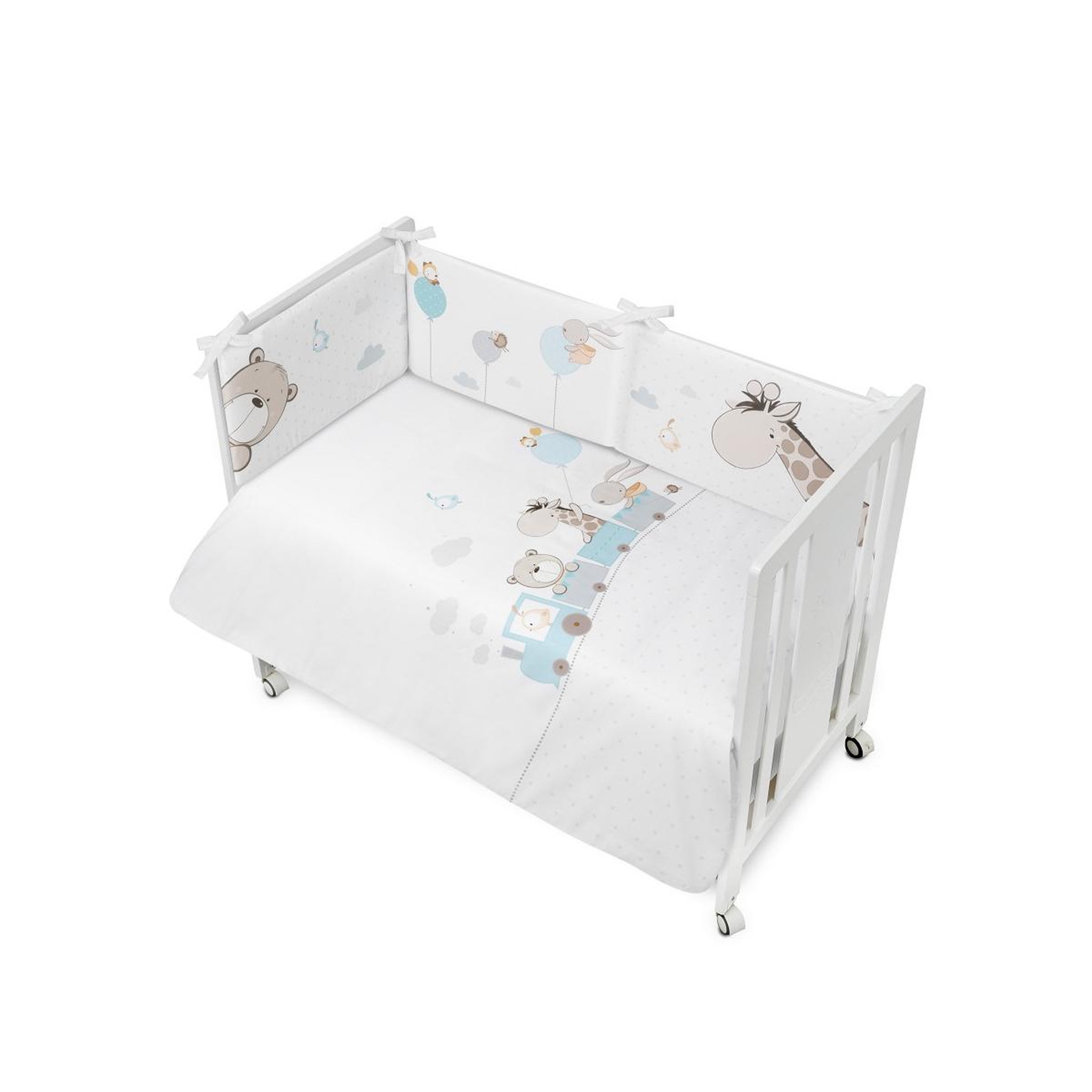 INTERBABY Parure de lit 2 Pcs. Cotton Musseline Jirafa Tren Vert Menthe