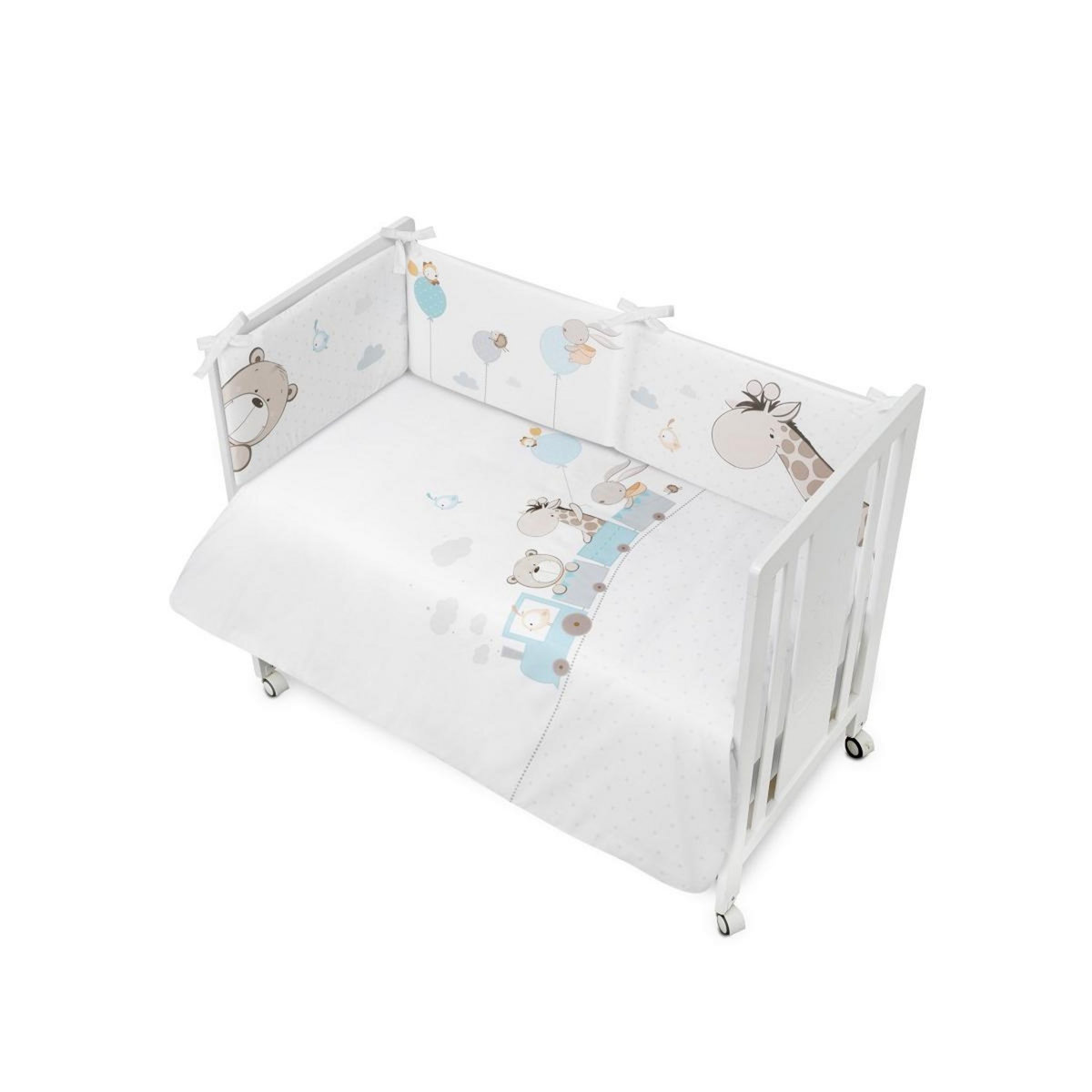 INTERBABY Parure de lit 2 Pcs. Cotton Musseline Jirafa Tren Vert Menthe