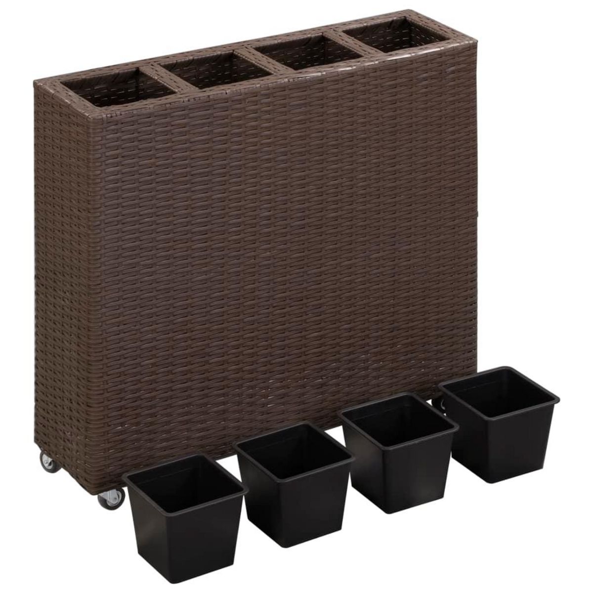 VIDAXL Lit sureleve de jardin 4 pots 80x22x79 cm Resine Tressee Marron