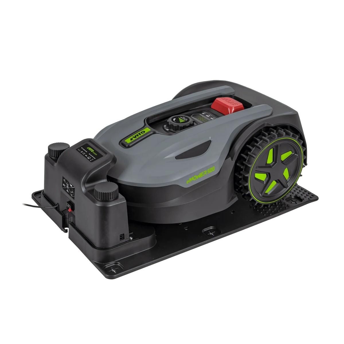 VITO Robot Tondeuse 20V Batterie 2.5Ah 500m2 - Station de charge - Cable périphérique 130m- Autonomie 1h30 VITO