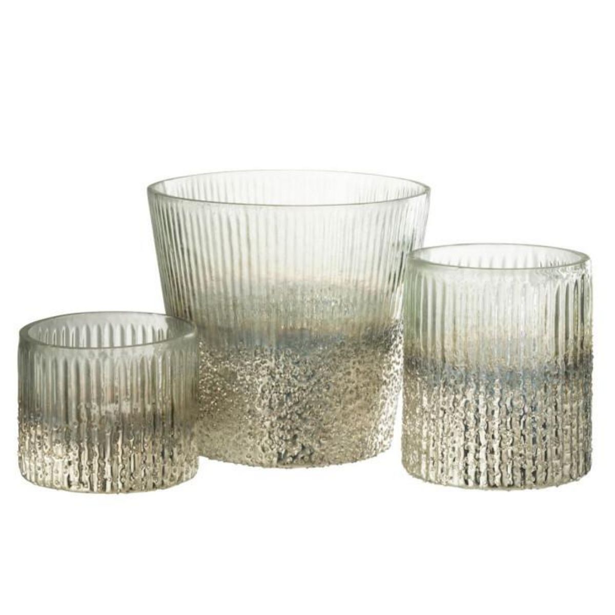 Paris Prix Photophore Côtelé en Verre  Althea  16cm Argent