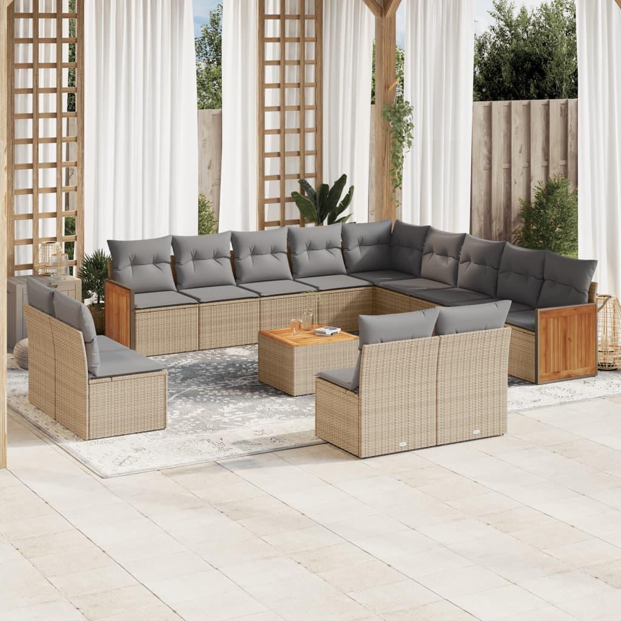 VIDAXL Salon de jardin avec coussins 14 pcs beige resine tressee