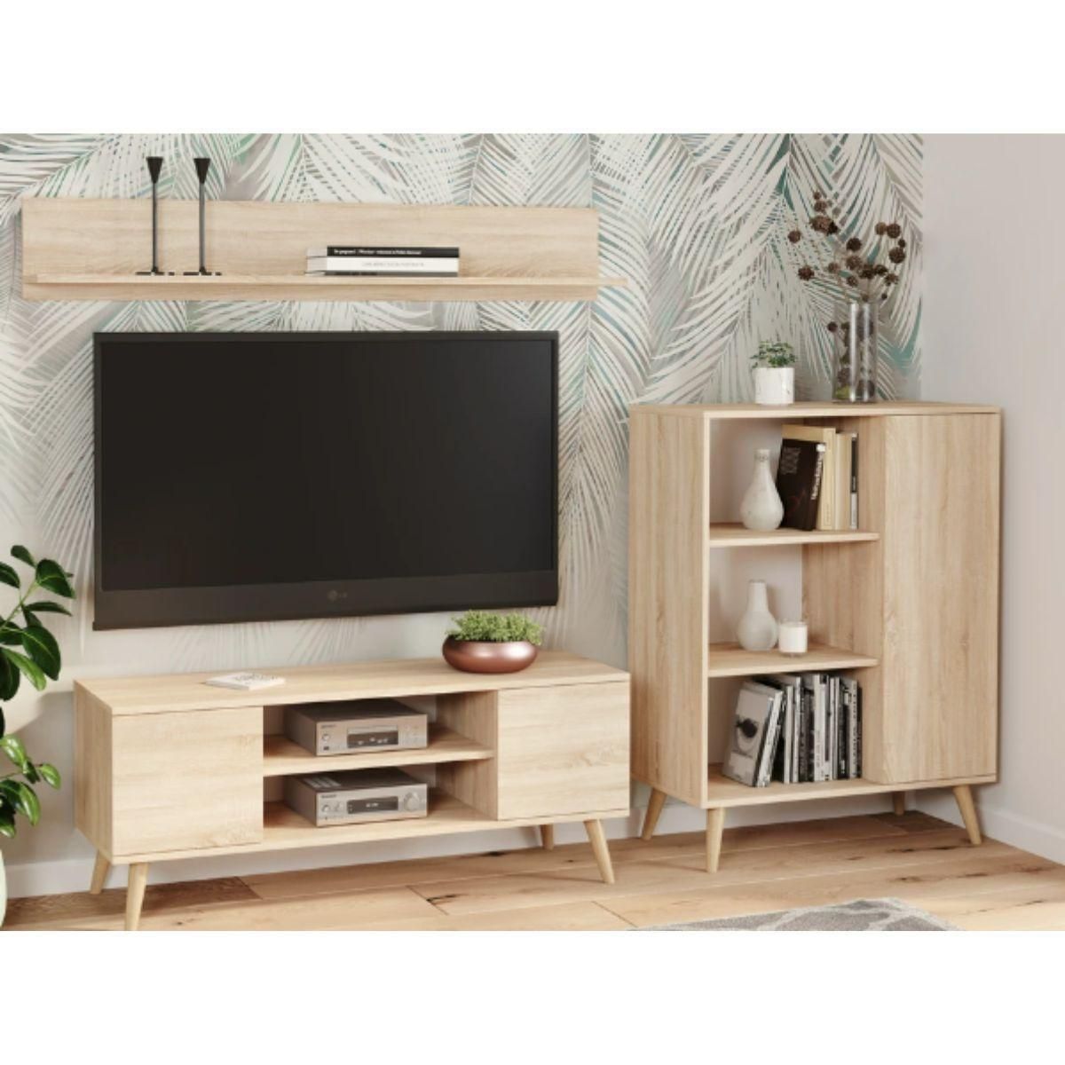 KOBI Bibliothèque Fondi en Bois Clair avec Étagères Design Scandinave