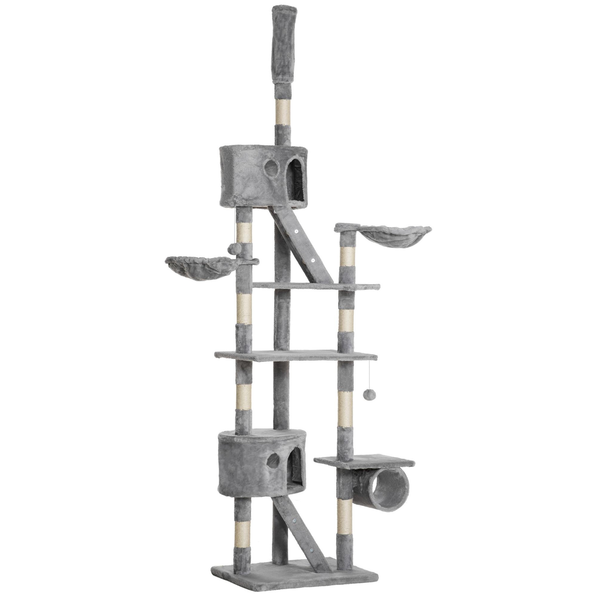 PAWHUT Arbre à chat design xxl réglable h.240-260 cm multi-équipement gris