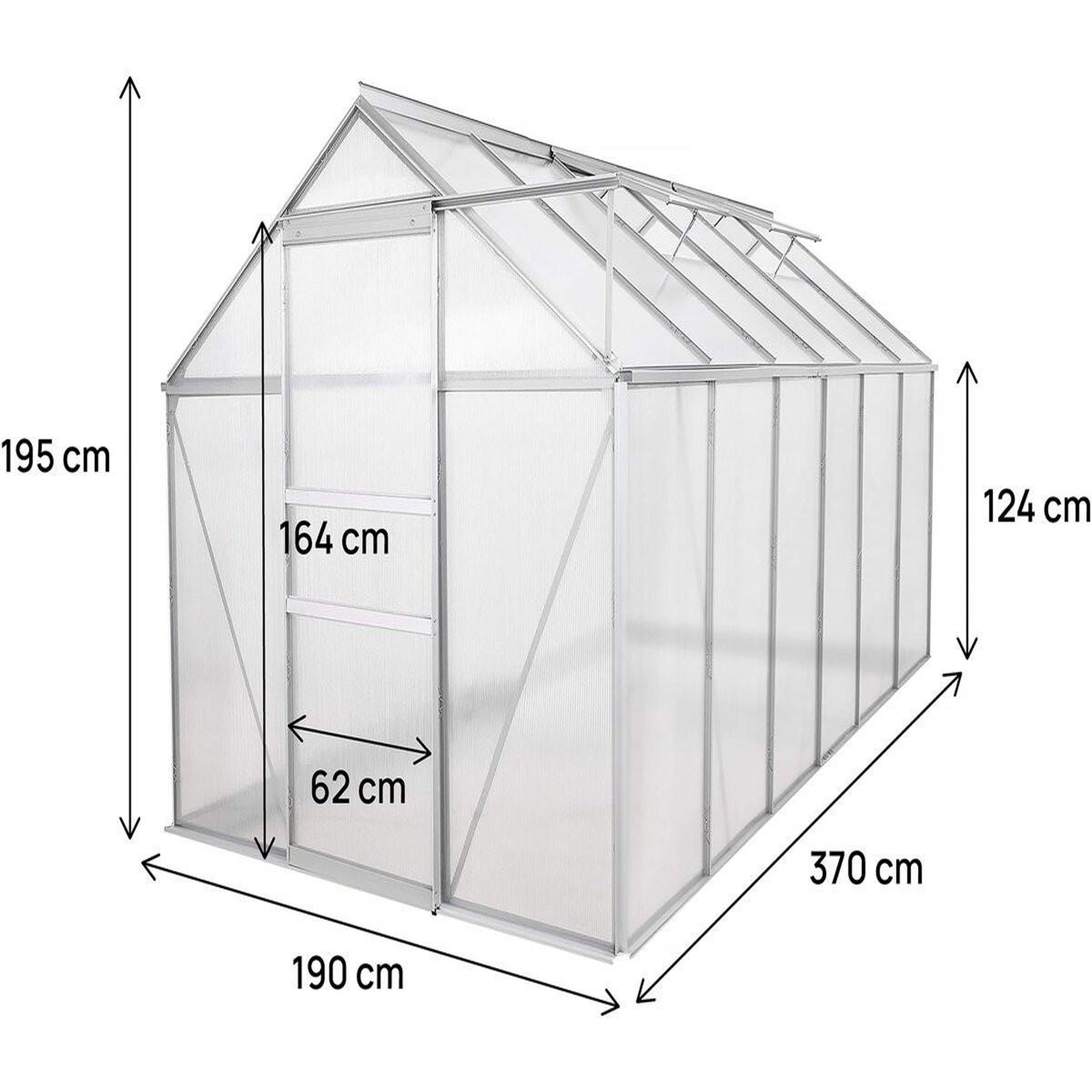 Voir la diapositive 4 : Habitat et Jardin Serre jardin polycarbonate 370 x 190 x 195 cm  basilic  - 7,03 m² - gris