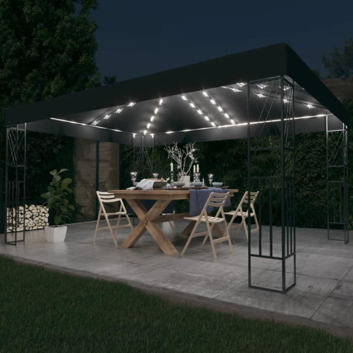 VIDAXL Tonnelle avec guirlande lumineuse a LED 3x4 m Anthracite Tissu