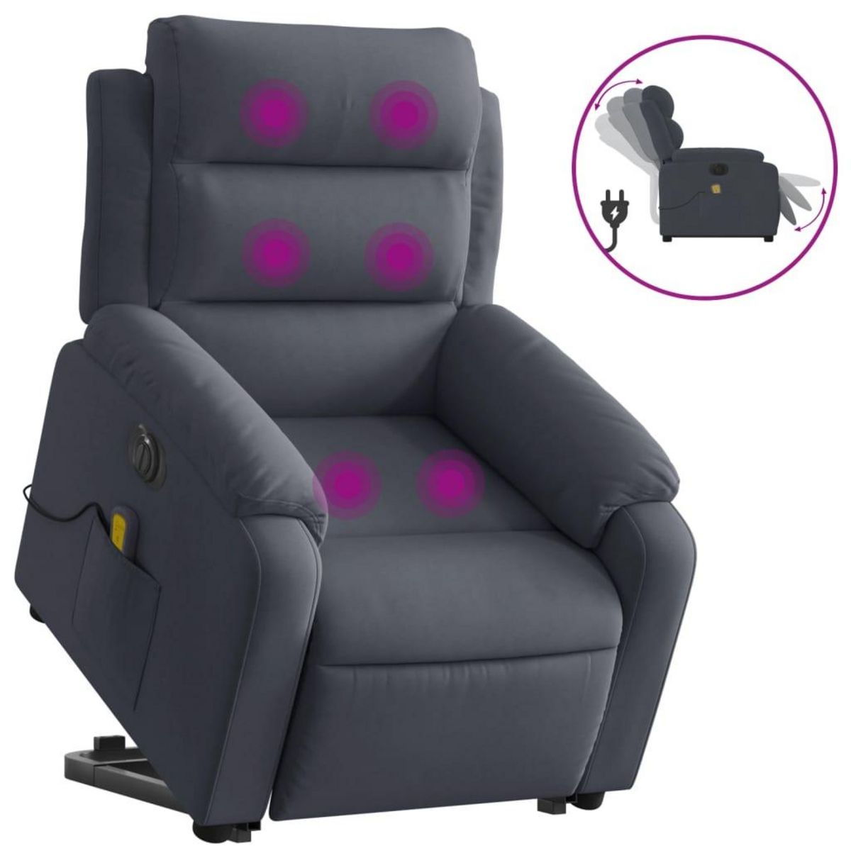 VIDAXL Fauteuil inclinable de massage electrique gris fonce velours