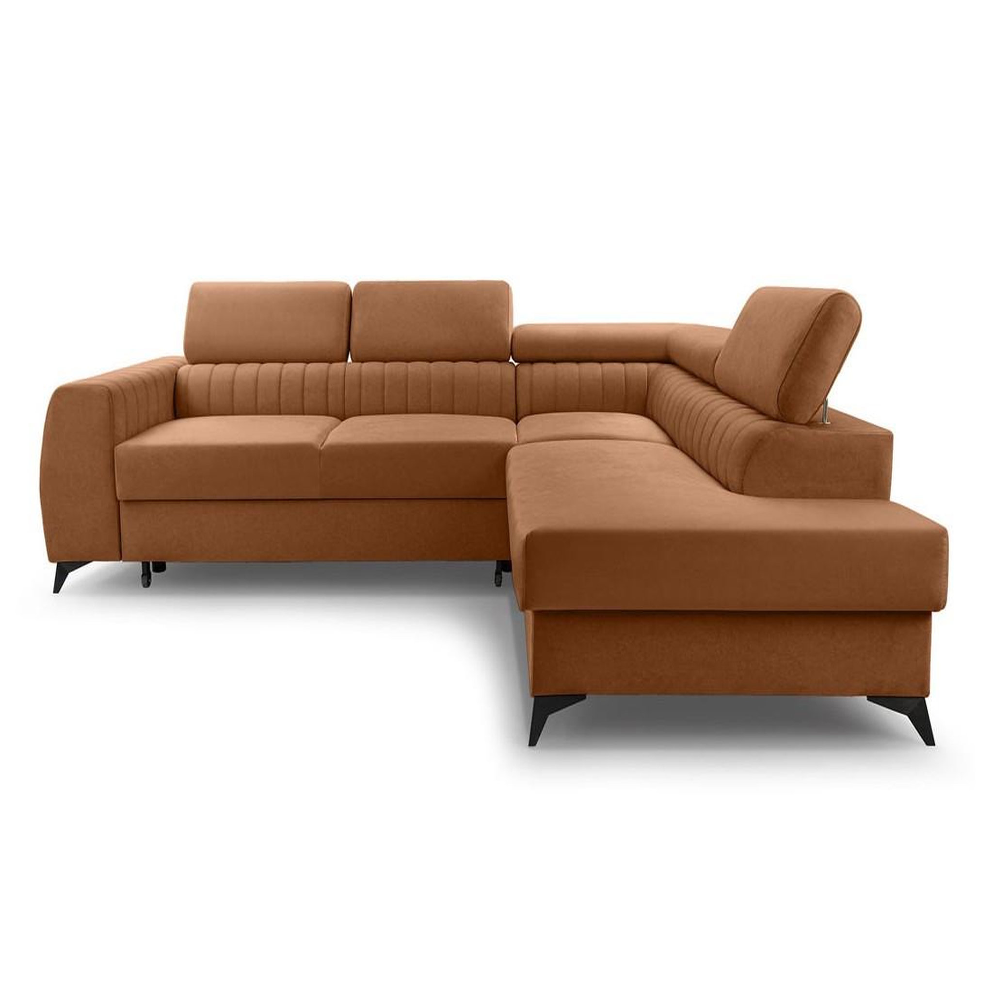 Voir la diapositive 1 : BEST MOBILIER Aneta - canapé d'angle droit 5 places - convertible avec coffre et têtières - en velours