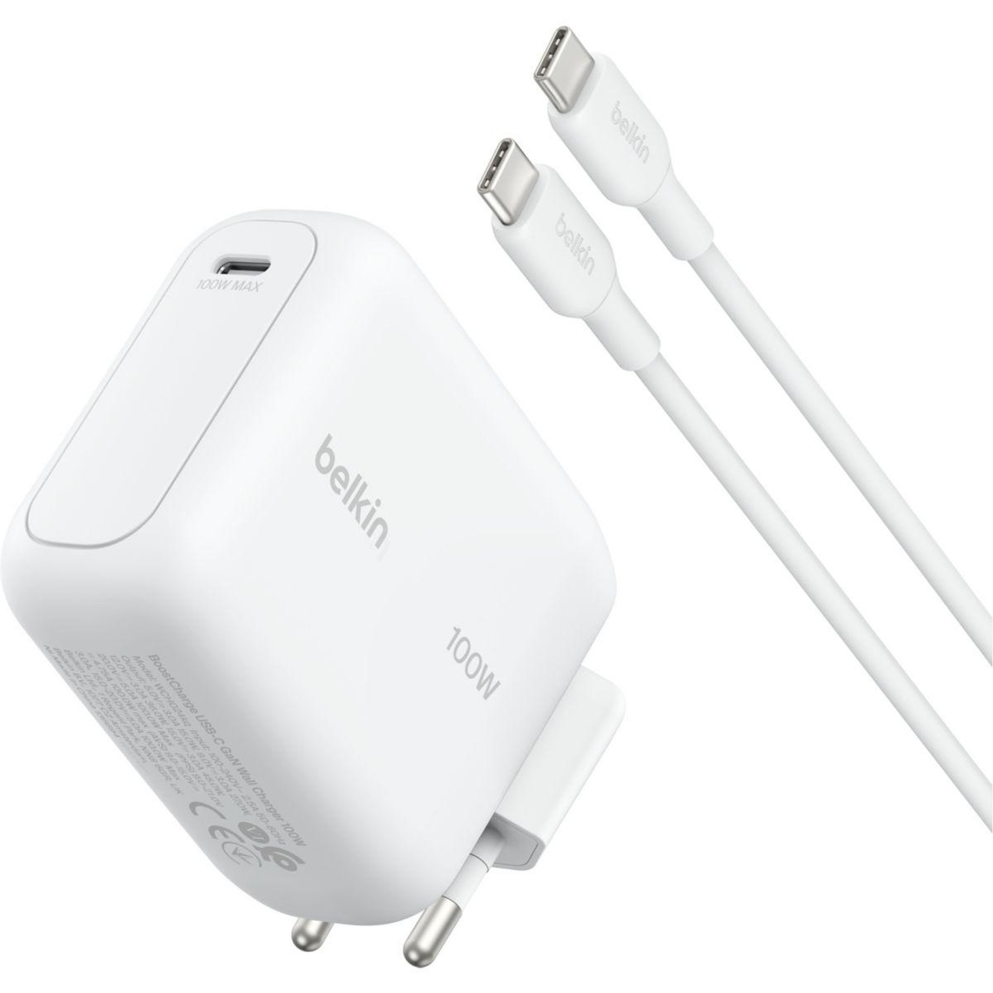Belkin Chargeur ordinateur portable USB-C 100W GaN + cable USB-C 1.5m Blanc