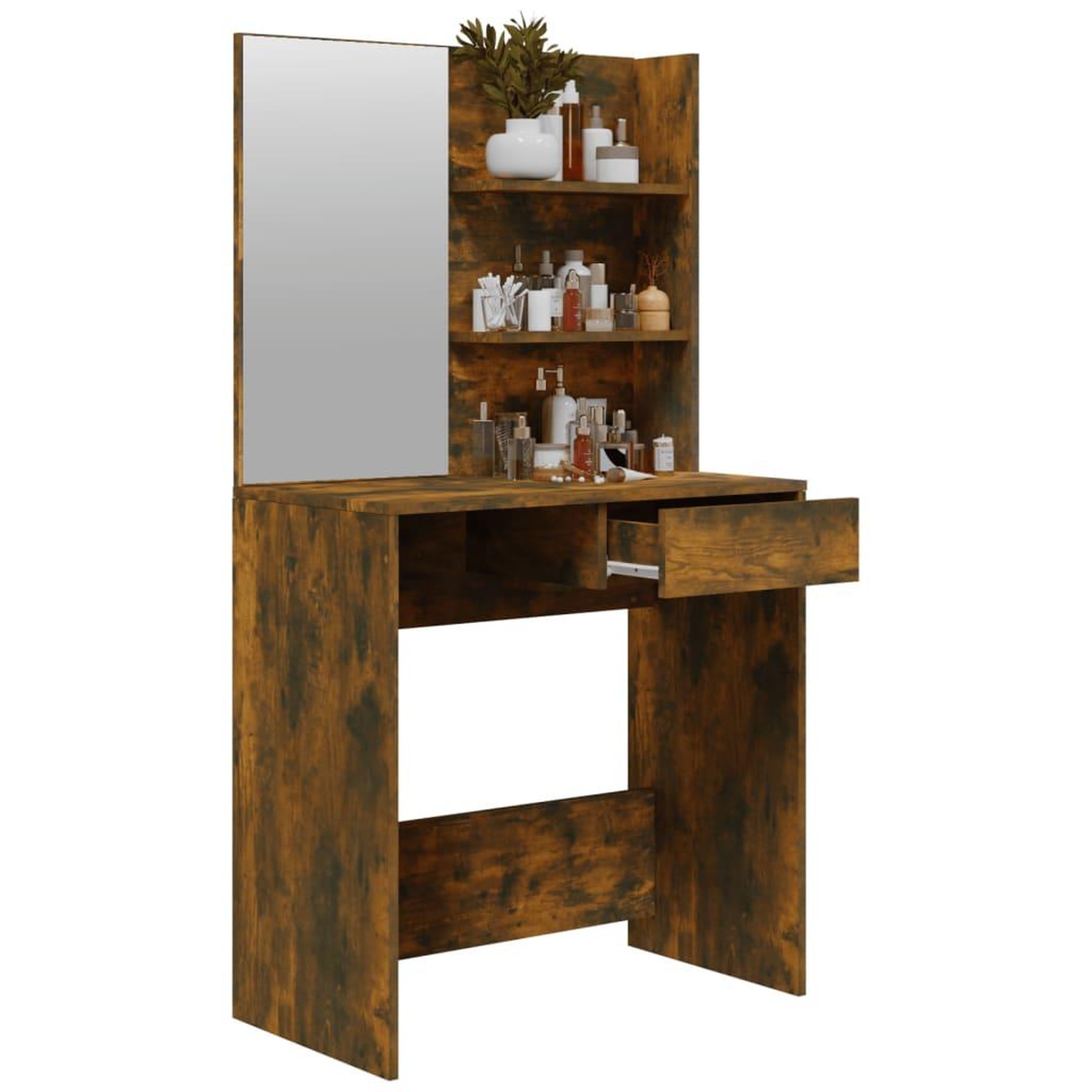 Voir la diapositive 5 : VIDAXL Coiffeuse avec miroir Chene fume 74,5x40x141 cm