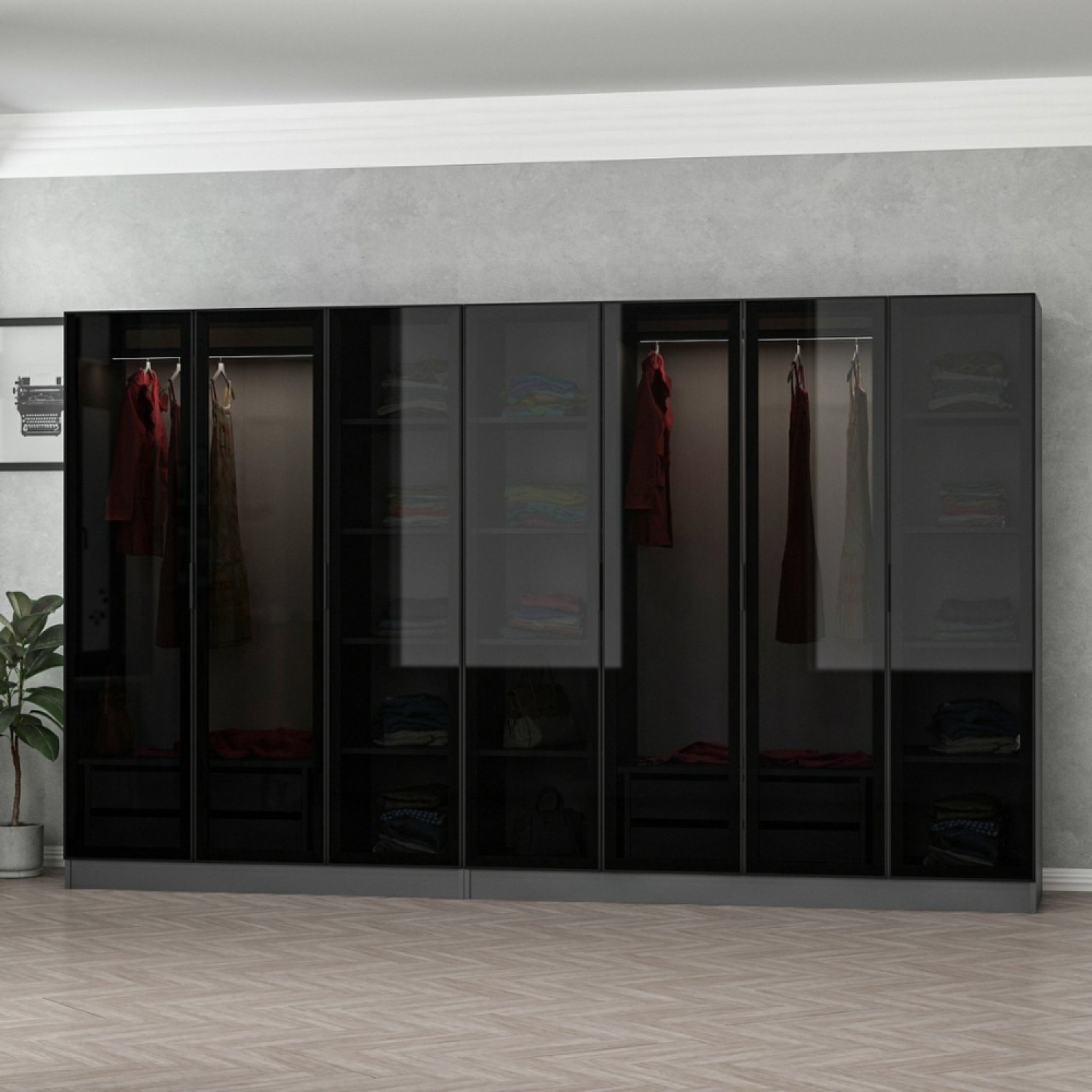 Voir la diapositive 5 : CONCEPT USINE Dressing avec étagères et penderies - 21 espaces de stockage - 315 x 210 x 52 cm montmartre