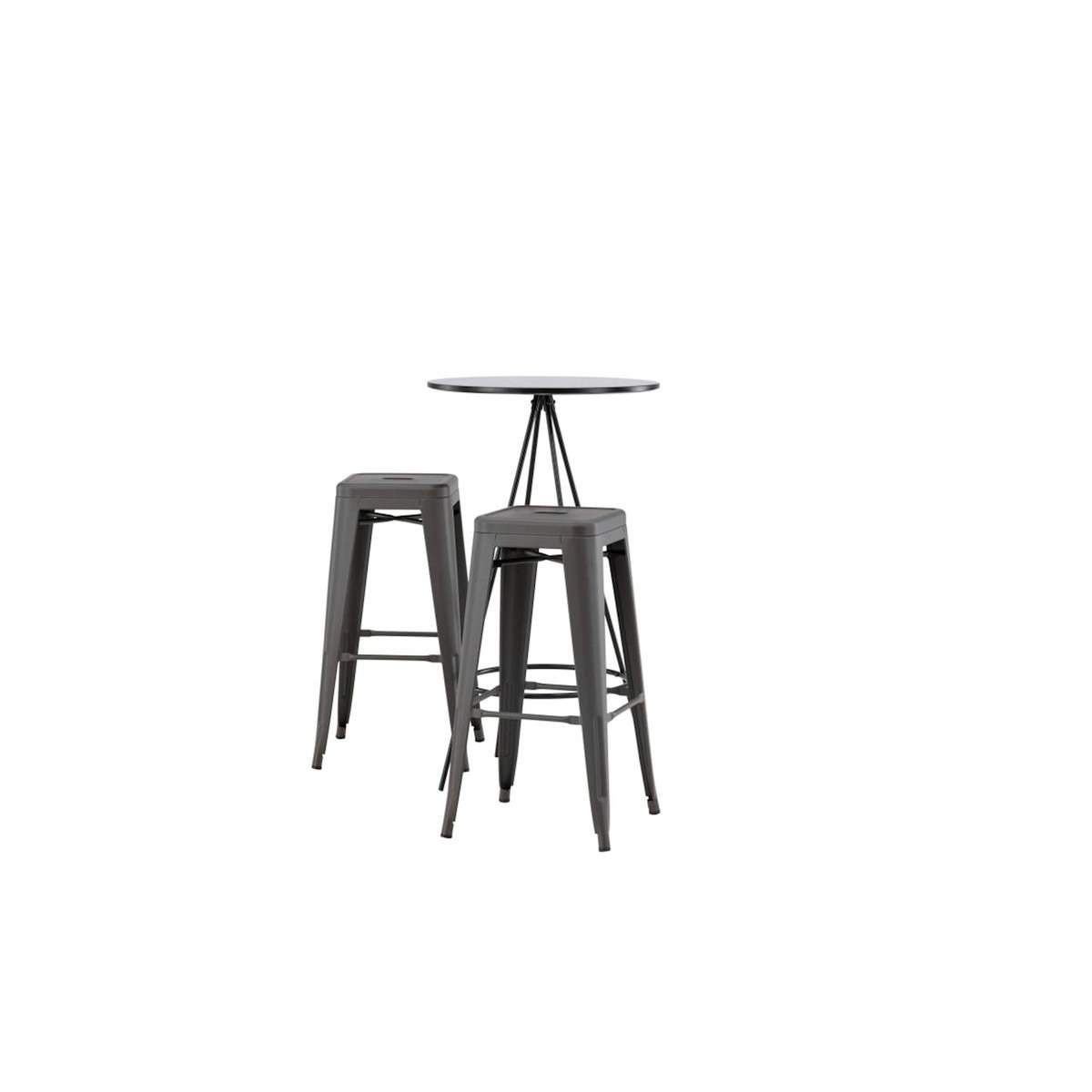 Paris Prix Ensemble Table de Bar & 2 Tabourets  Bistro & Tempe  105cm Noir & Gris Foncé