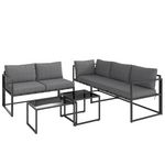 OUTSUNNY Ensemble salon de jardin d'angle 5 places 4 pièces modulables tables basses gigognes acier verre trempé noir gris
