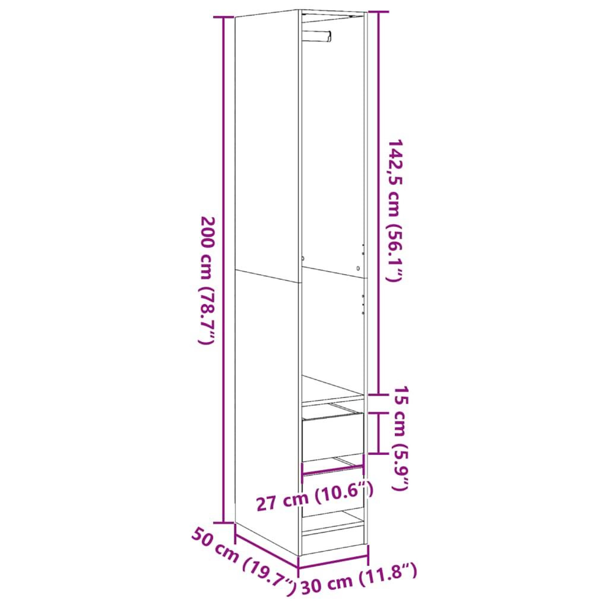 Voir la diapositive 6 : VIDAXL Garde-robe Blanc 30x50x200 cm Bois d'ingenierie