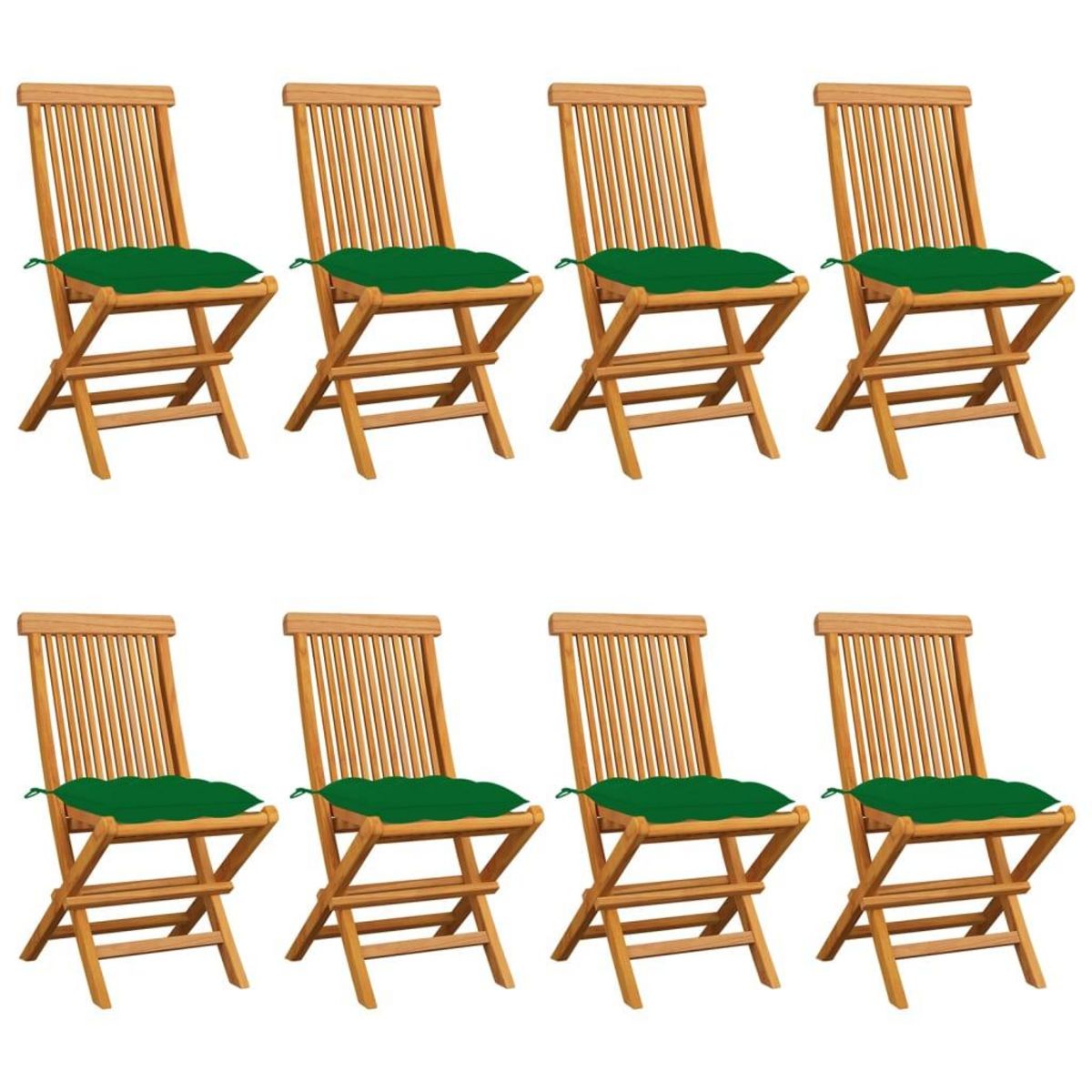 VIDAXL Chaises de jardin et coussins vert lot de 8 Bois de teck massif