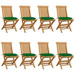 VIDAXL Chaises de jardin et coussins vert lot de 8 Bois de teck massif