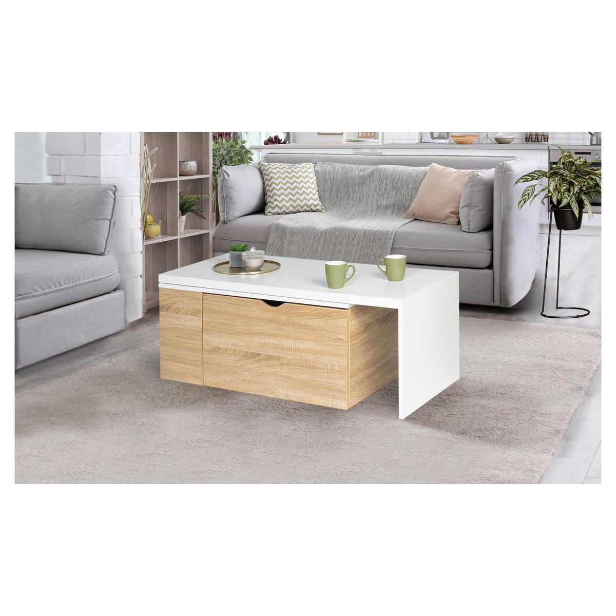 Table basse rotative 360° 1 porte avec rangement