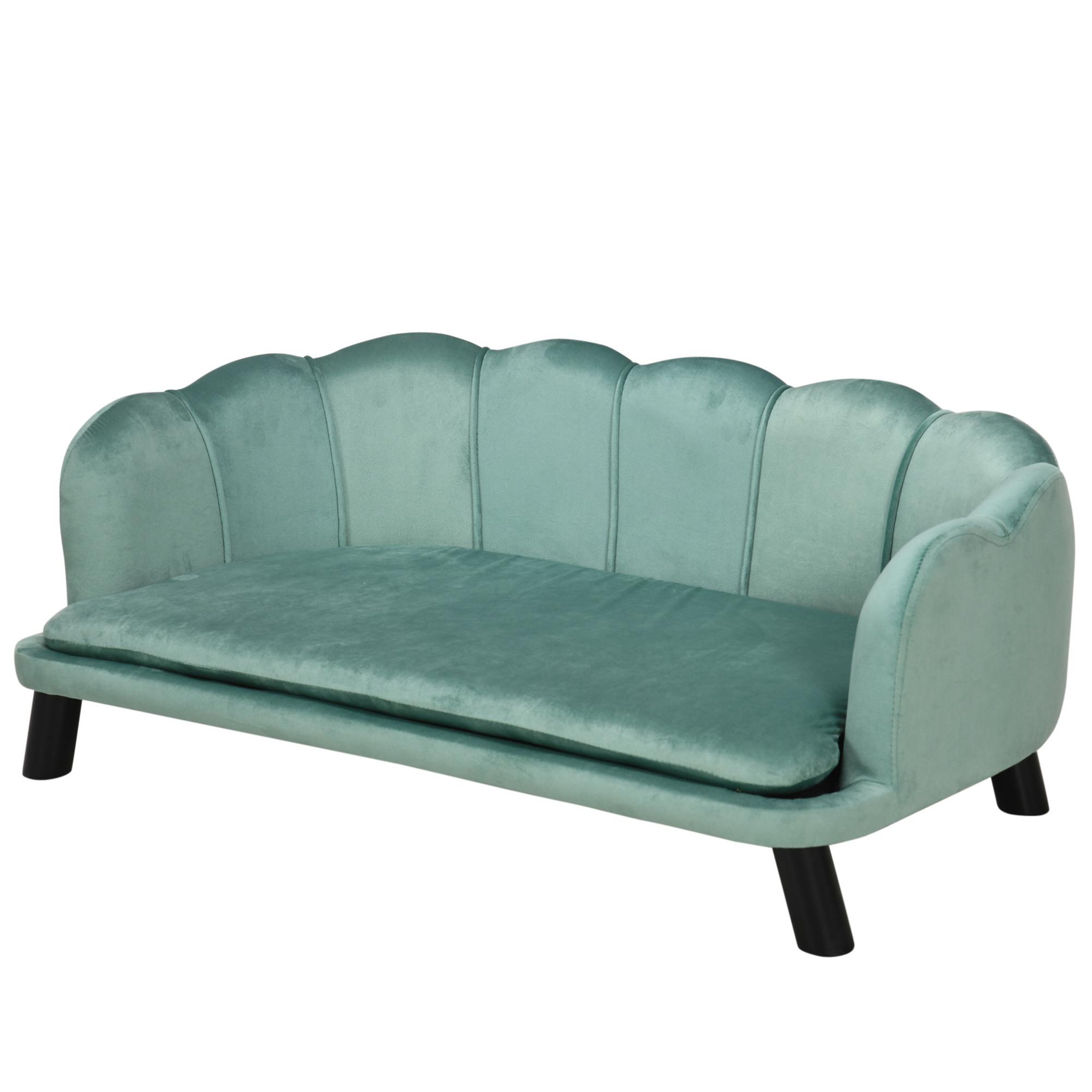 Voir la diapositive 1 : PAWHUT Canapé chien lit pour chien chat design contemporain coquillage dim. 98l x 60l x 35h cm coussin moelleux velours vert