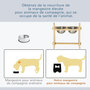 Voir la diapositive 4 : PAWHUT Gamelle double chien chat - porte-gamelles surélevé - hauteur, inclinaison réglables - 2 gamelles acier inox. incluses bois pin