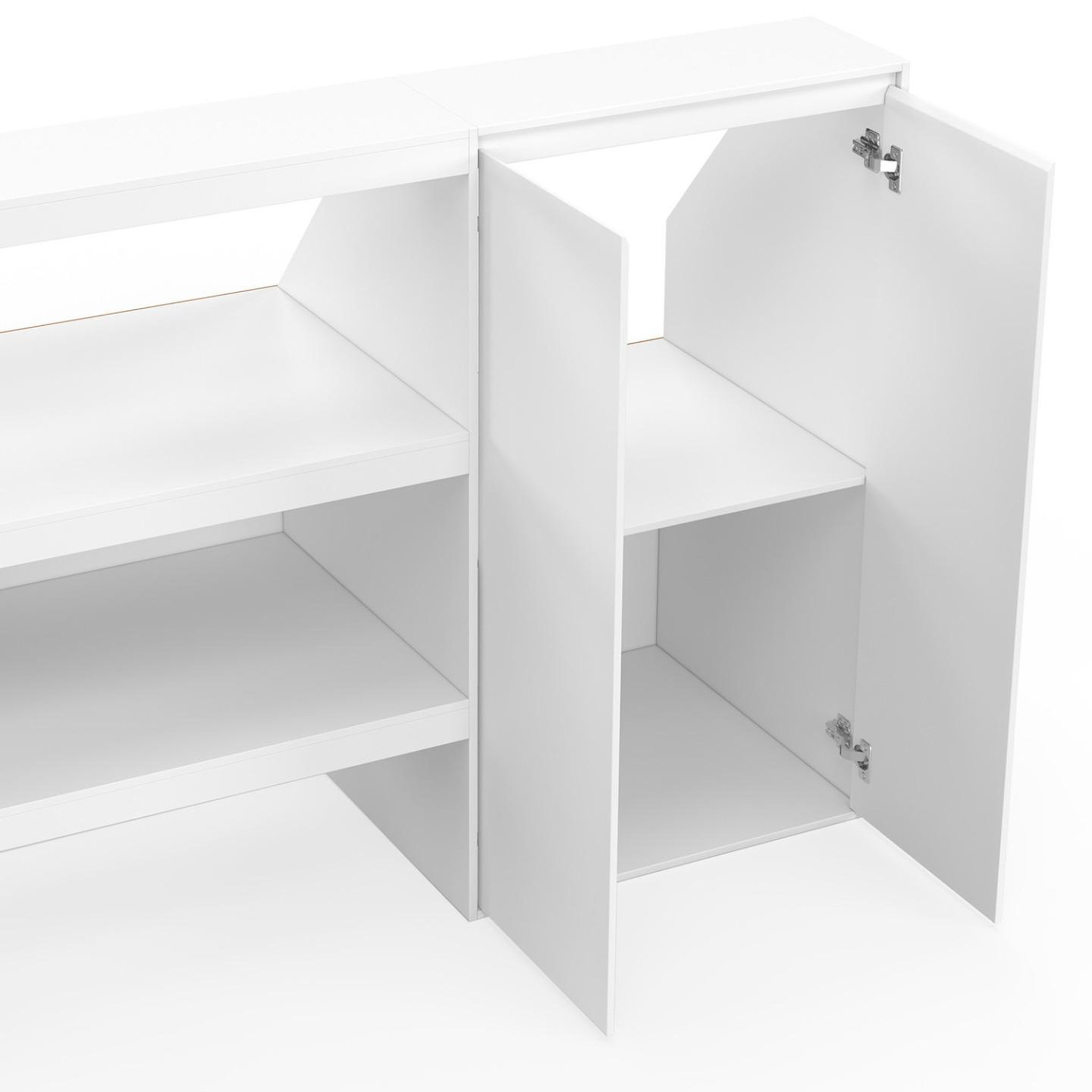 Voir la diapositive 6 : ID MARKET Ensemble étagère 2 niveaux + armoire 2 portes sous pente tomi blanc