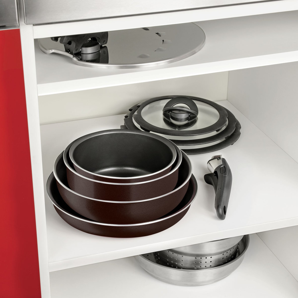 TEFAL Batterie de cuisine amovible 15 pièces INGENIO ESSENTIAL Black coffee paillette 