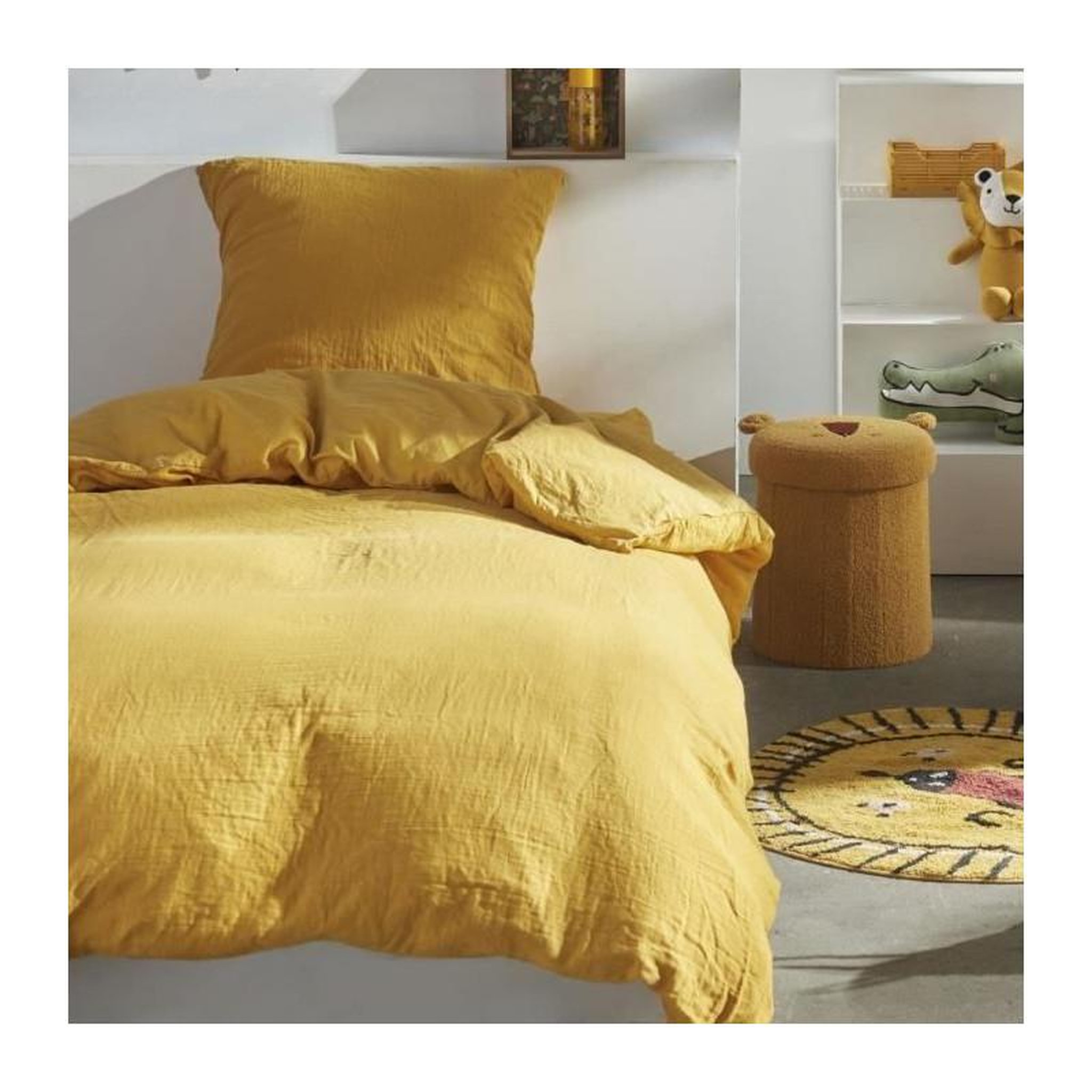 Today Parure de lit - TODAY - 123333 - 1 personne - 140x200 cm - Gaze de coton unie - Ocre