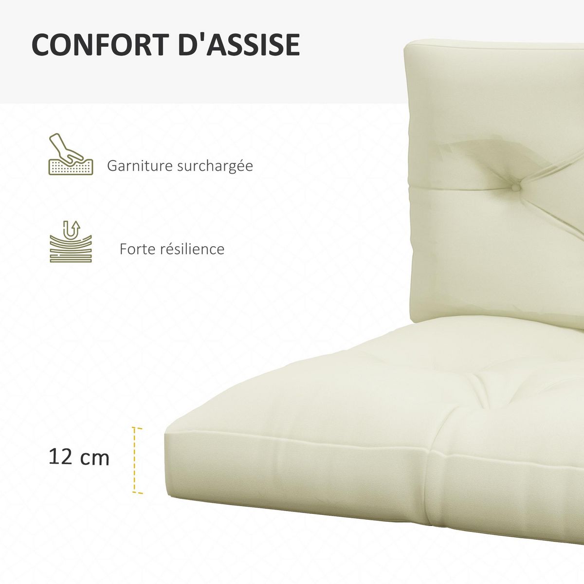 OUTSUNNY Lot de 2 coussins assises dossiers banc de jardin canapé dim. 120L x 80l x 12H cm polyester crème